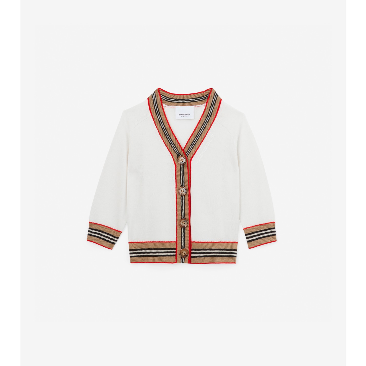 Icon Stripe Trim Wool Cardigan in Ivory - Children | Burberry® Official