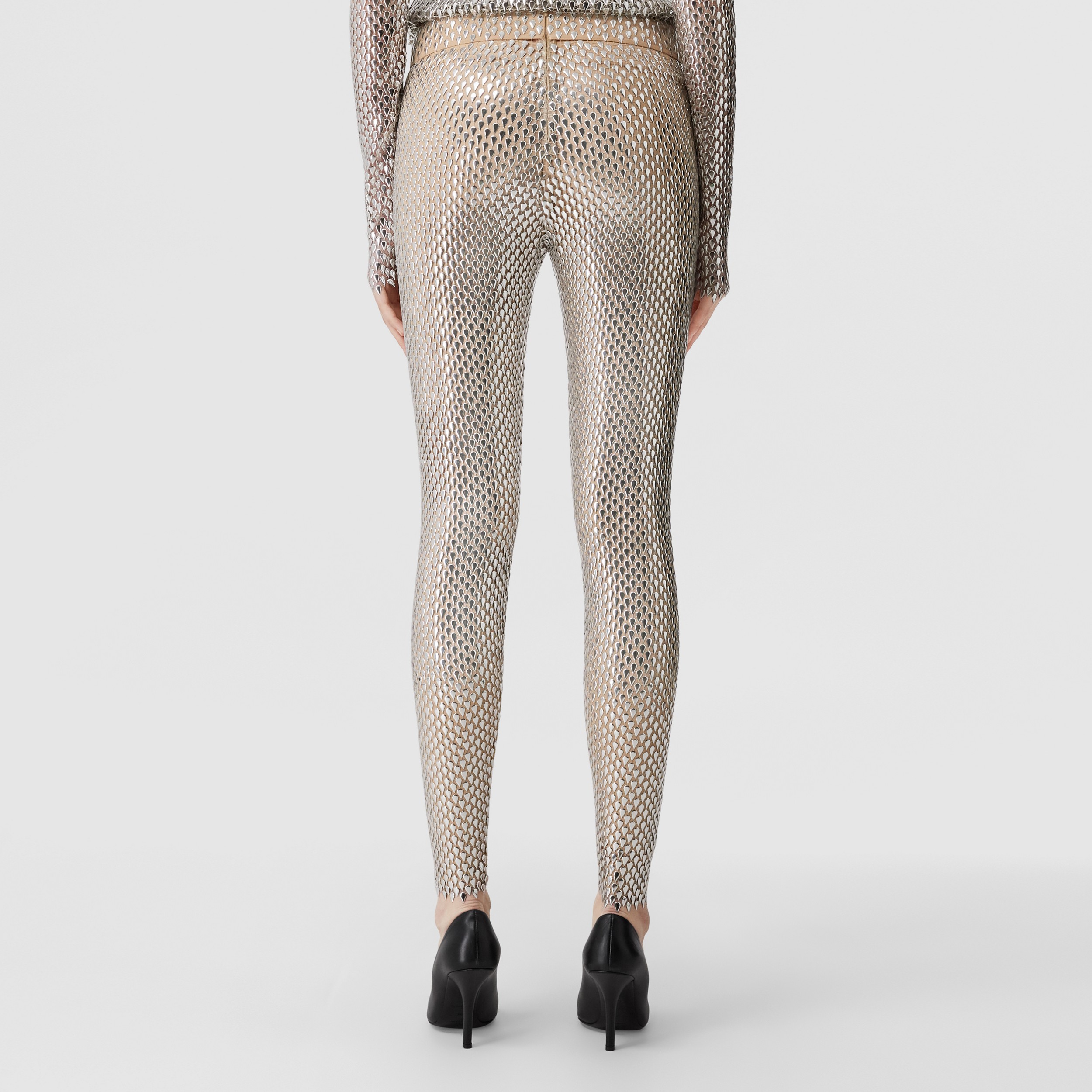 Metallic Paillette-embellished Mesh Leggings in Silver - Women | Burberry® Official - 3