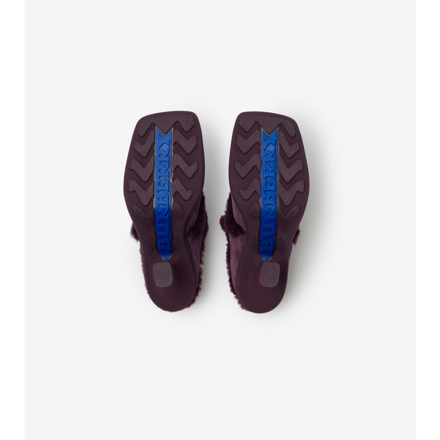 Suede and Shearling Highland Mules in Aubergine - Women | Burberry ...