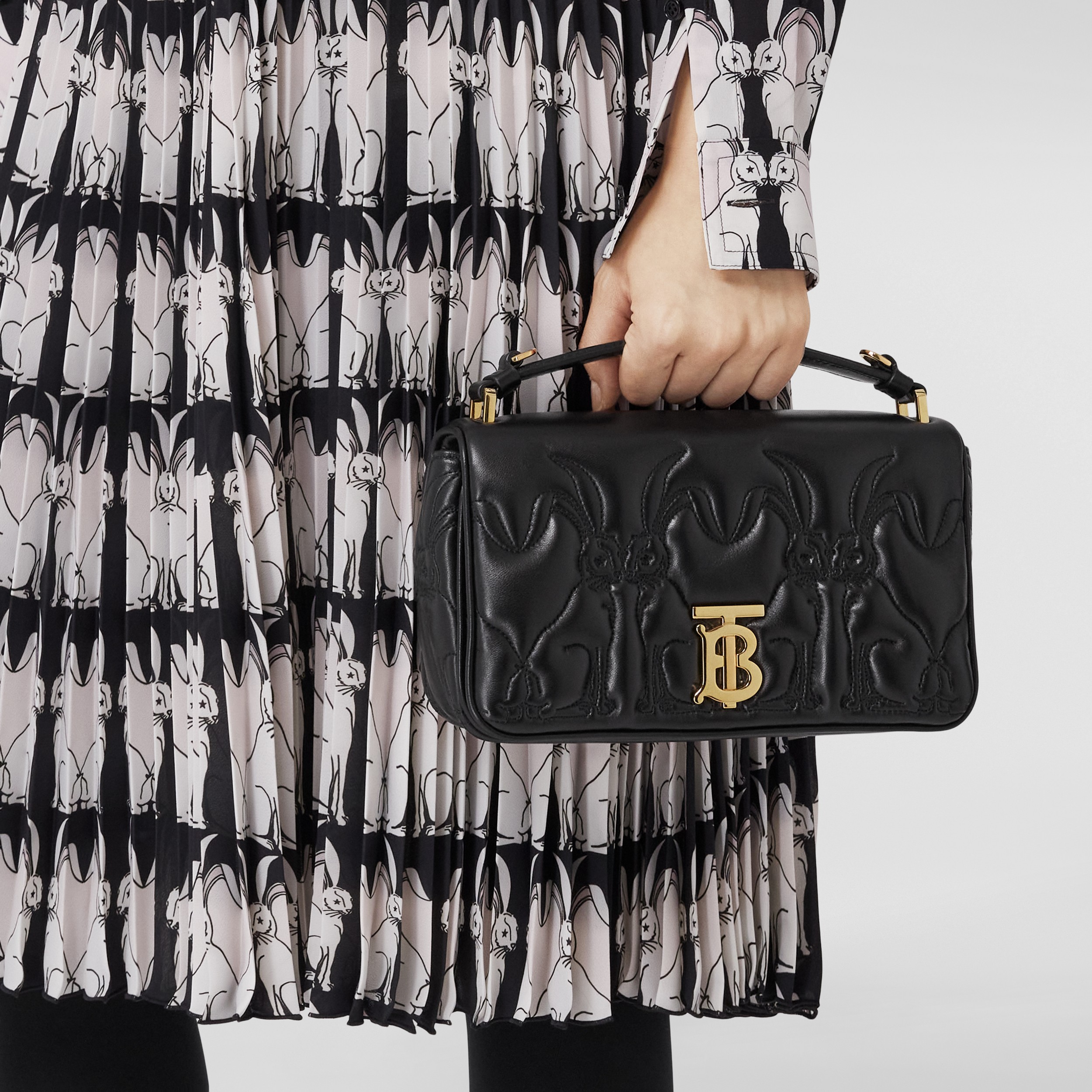 Rabbit Quilted Leather Small Lola Bag in Black - Women | Burberry® Official - 3