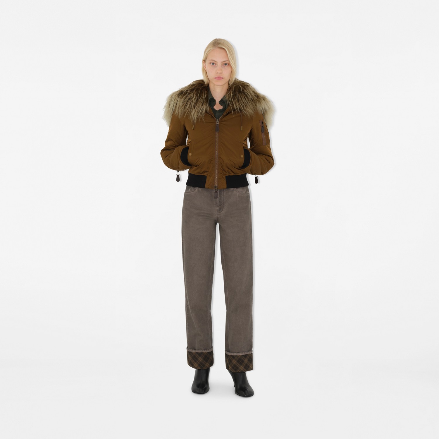 Nylon Blend Bomber Jacket in Bison - Women | Burberry® Official Nylon Blend Bomber Jacket in Bison - Women | Burberry® Official