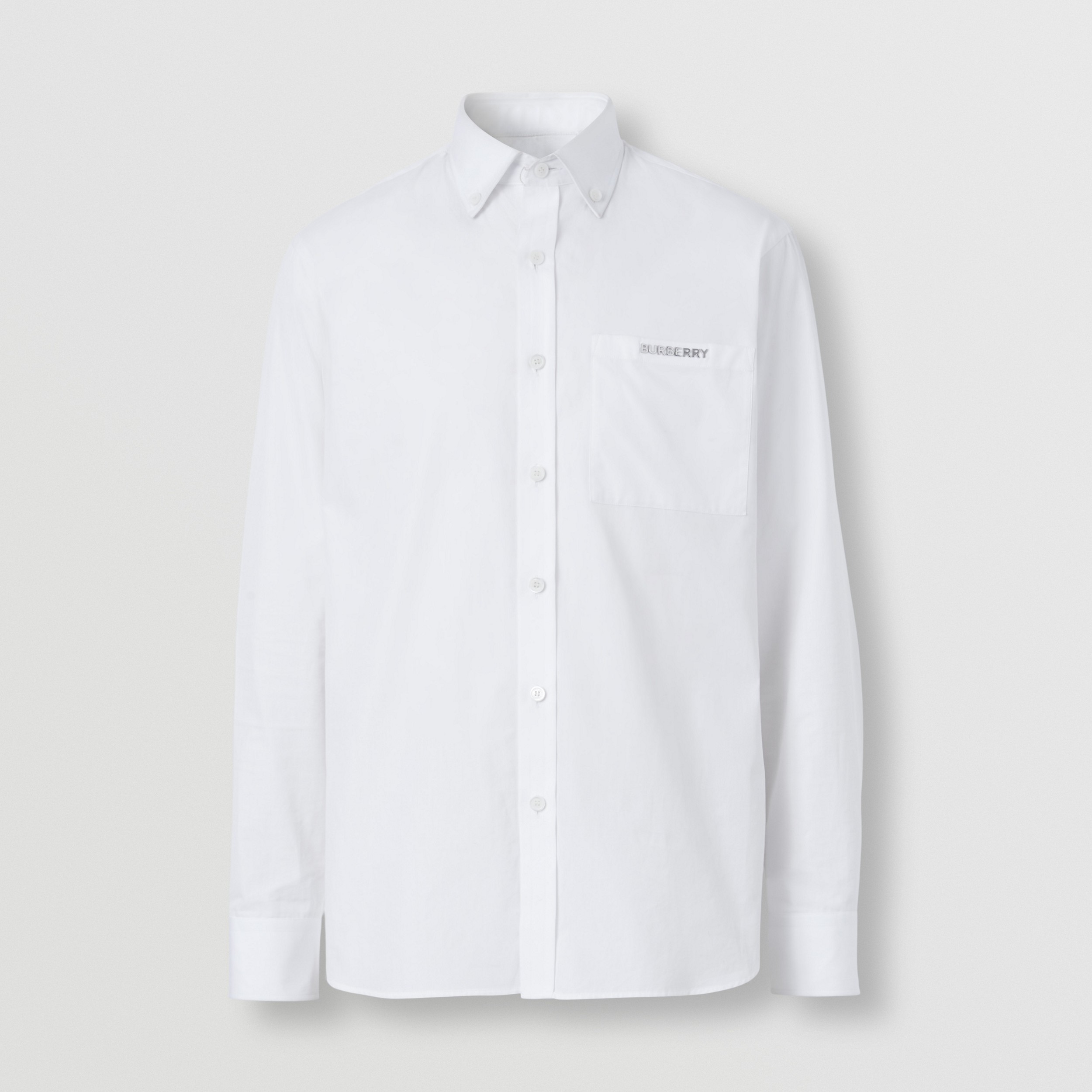 Slim Fit Logo Detail Cotton Shirt in Optic White - Men | Burberry® Official - 4