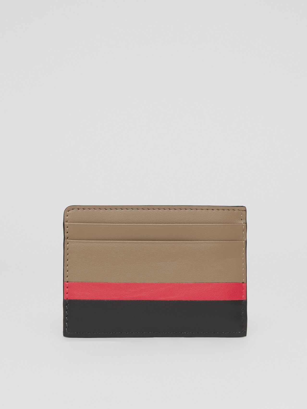 Stripe Intarsia Leather Card Case in Driftwood/black/red