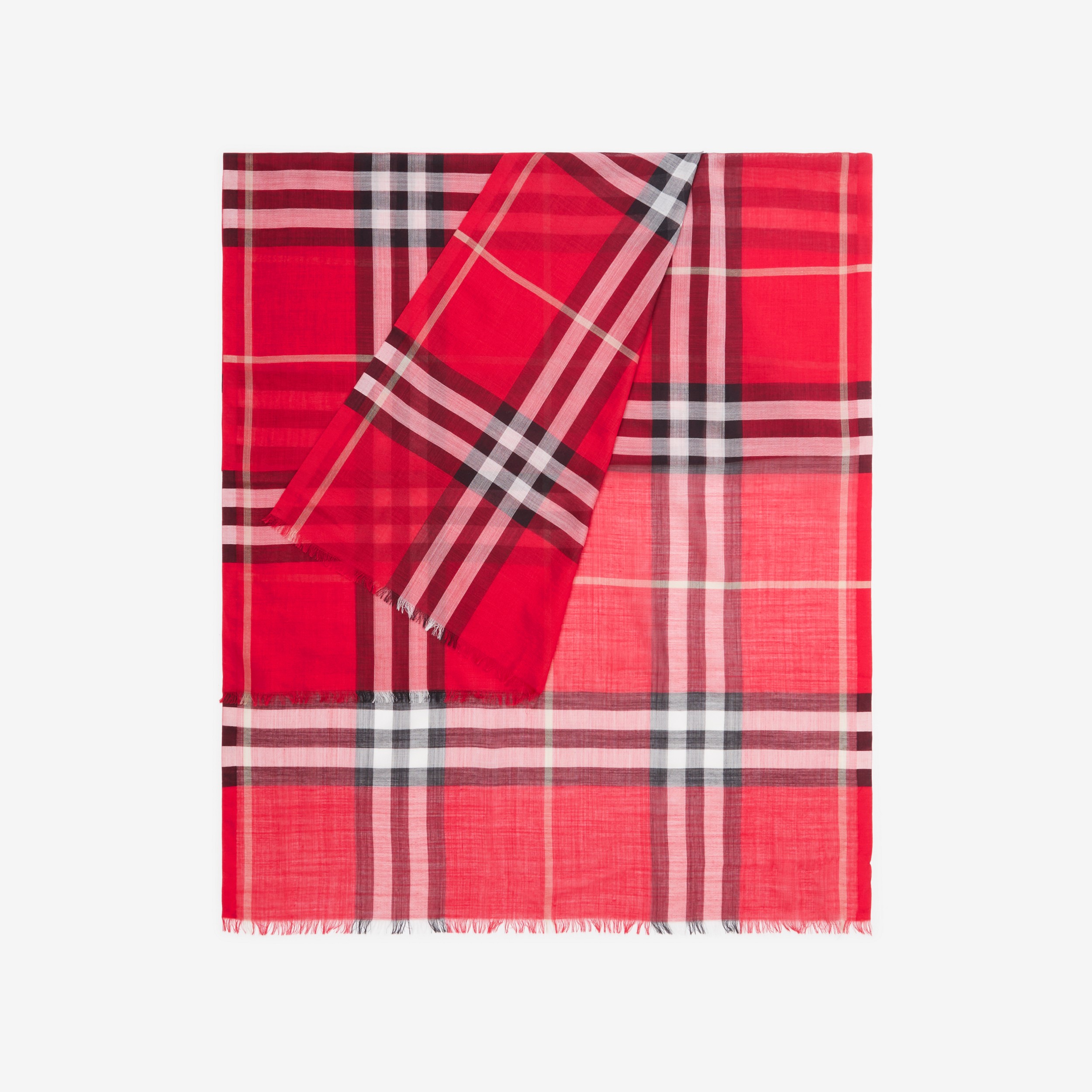 Lightweight Check Wool Silk Scarf in Bright Red/black | Burberry® Official - 3