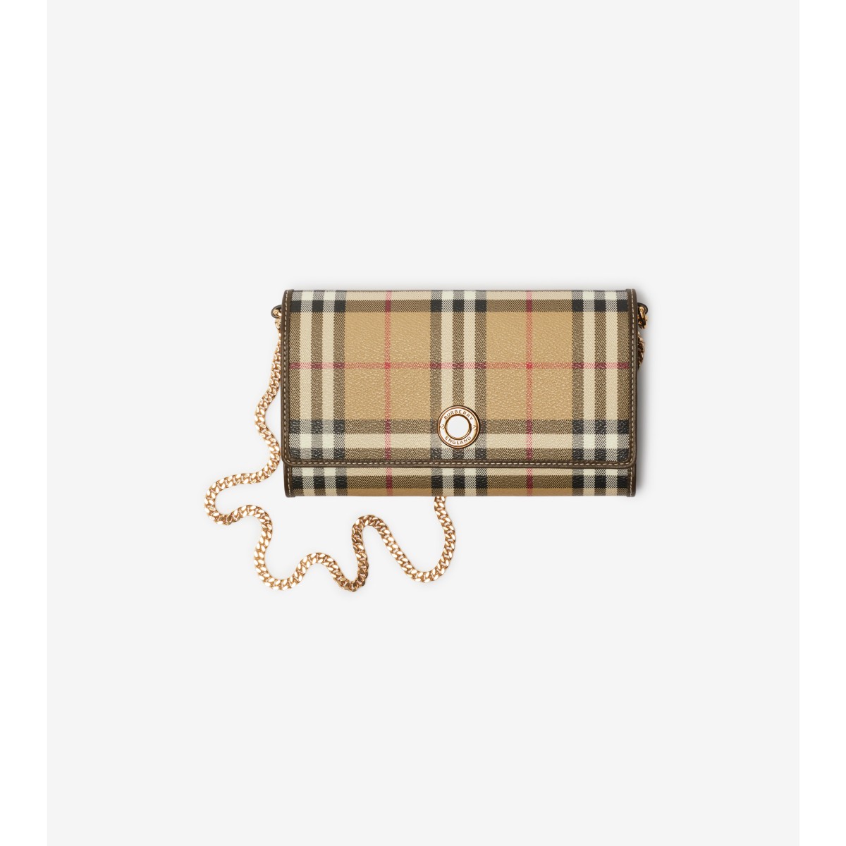 Burberry Check Chain Strap Wallet In Archive Beige/military