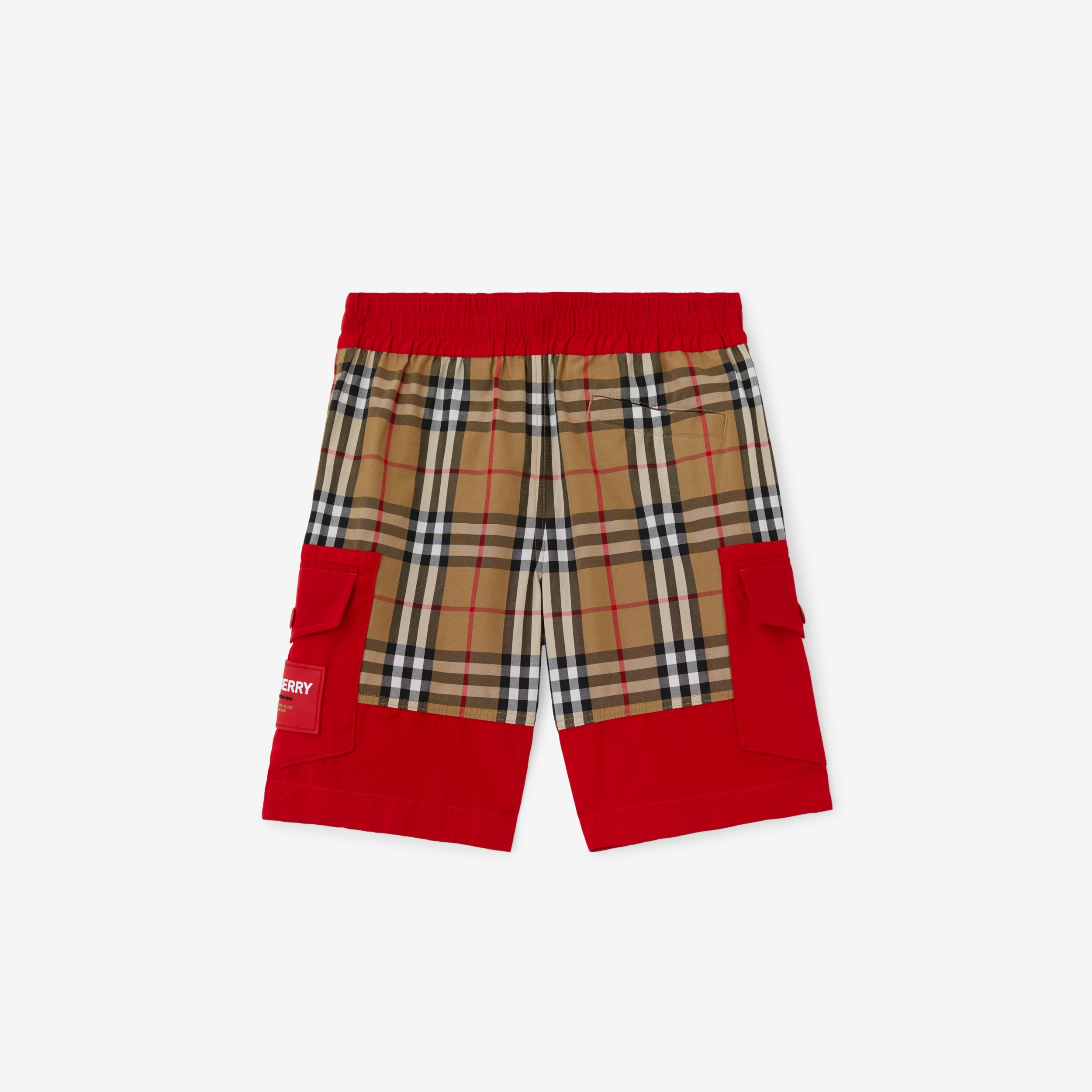 Check Panel Cotton Blend Shorts in Bright Red | Burberry® Official - 2