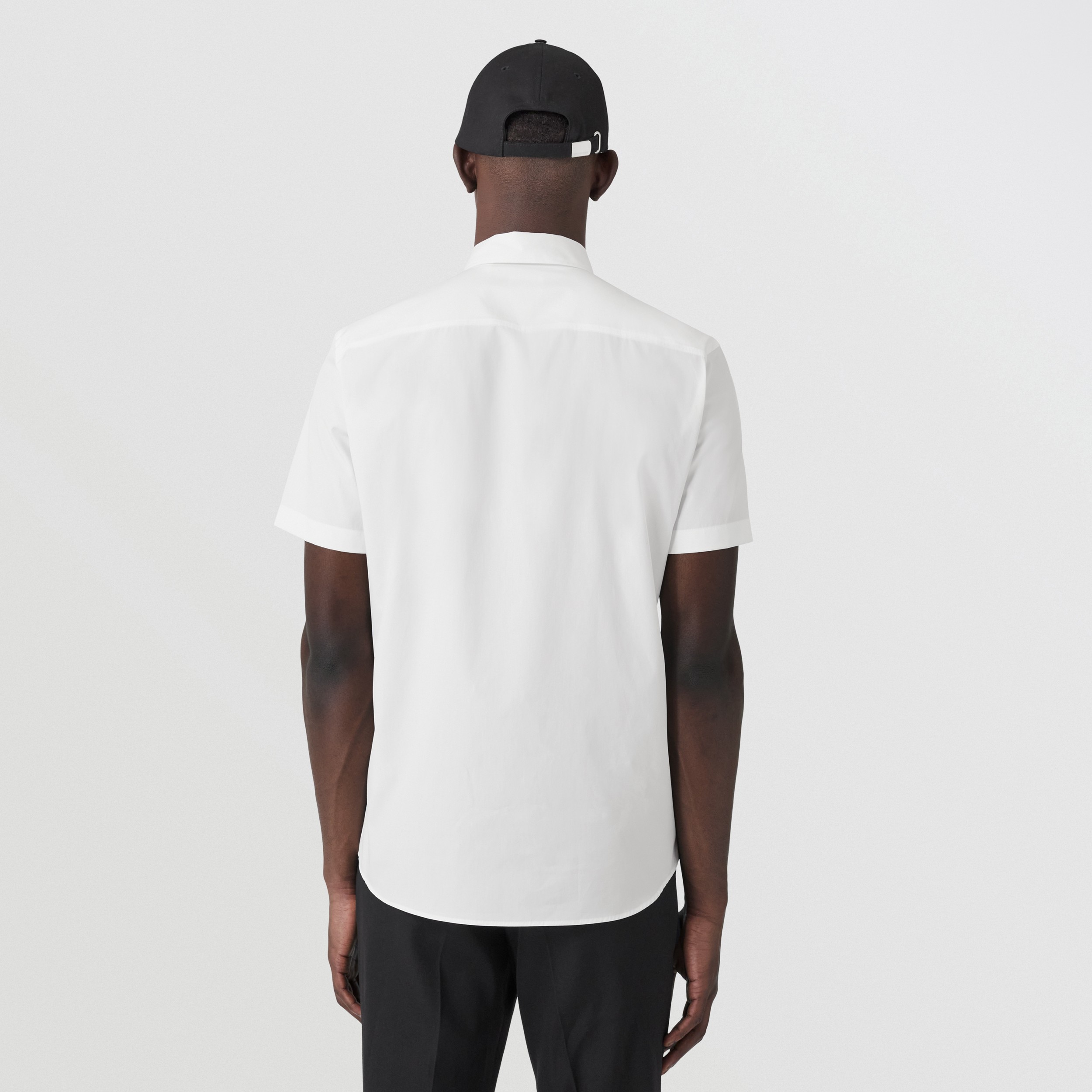 Short-sleeve Monogram Motif Stretch Cotton Shirt in White - Men | Burberry® Official - 3