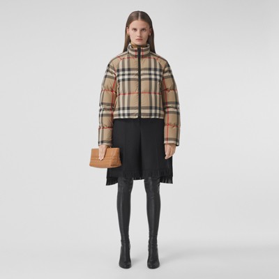 Cropped check deals puffer jacket