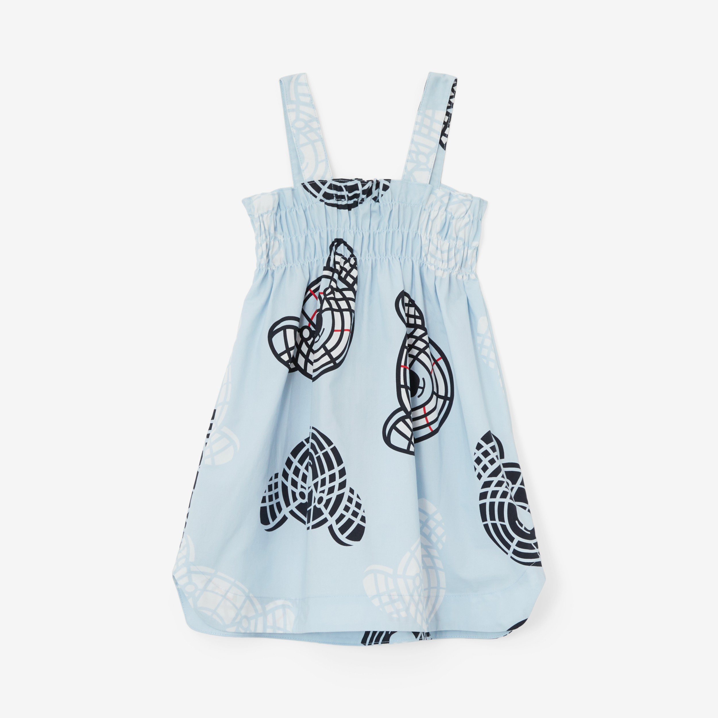 Thomas Bear Print Cotton Smock Dress in Pale Blue - Children