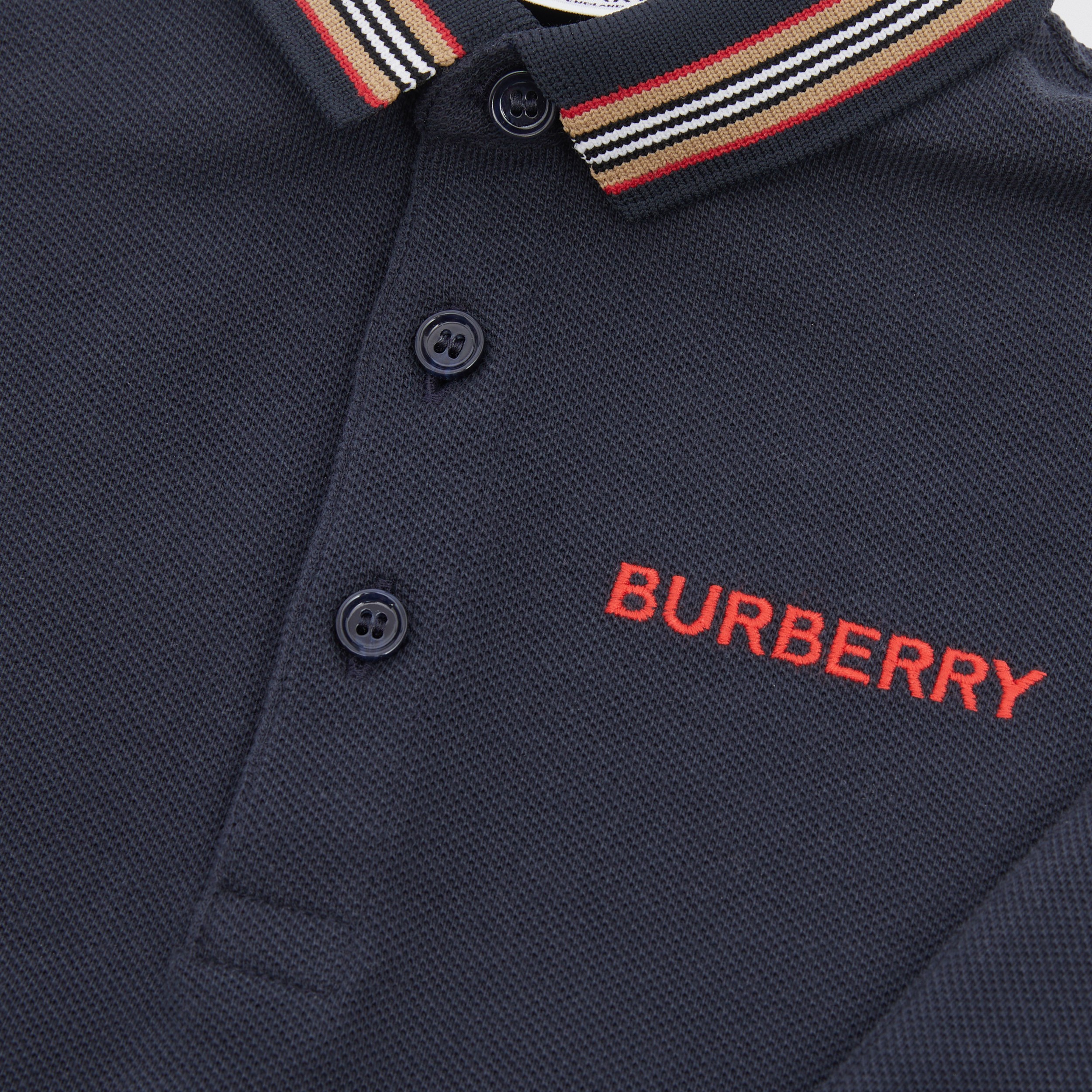 Long-sleeve Icon Stripe Detail Cotton Piqué Polo Shirt in Midnight - Children | Burberry® Official - 2