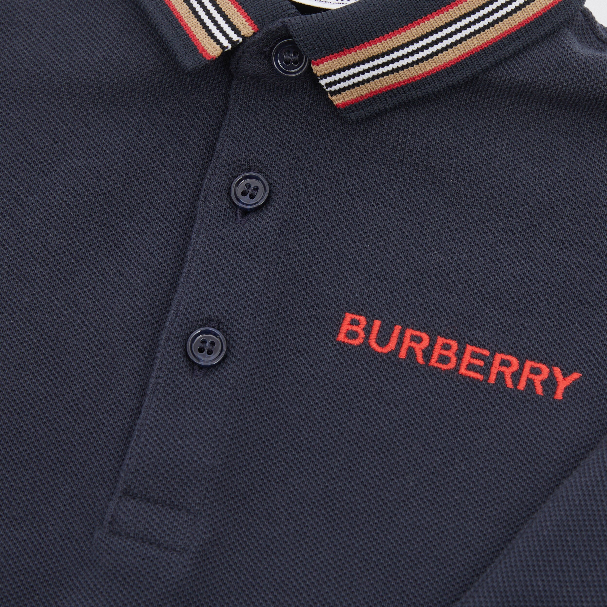 Long-sleeve Icon Stripe Detail Cotton Piqué Polo Shirt in Midnight -  Children | Burberry® Official