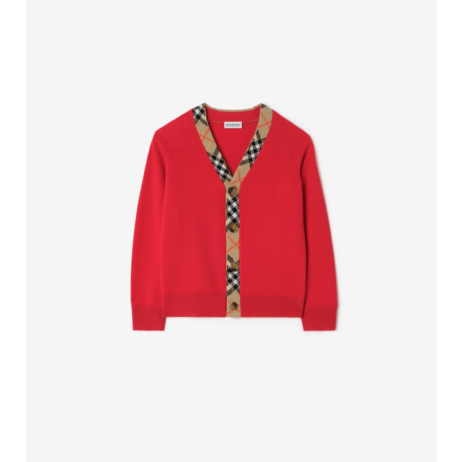 Check Trim Wool Cardigan