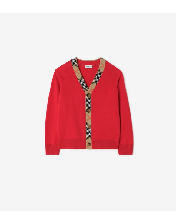 Check Trim Wool Cardigan