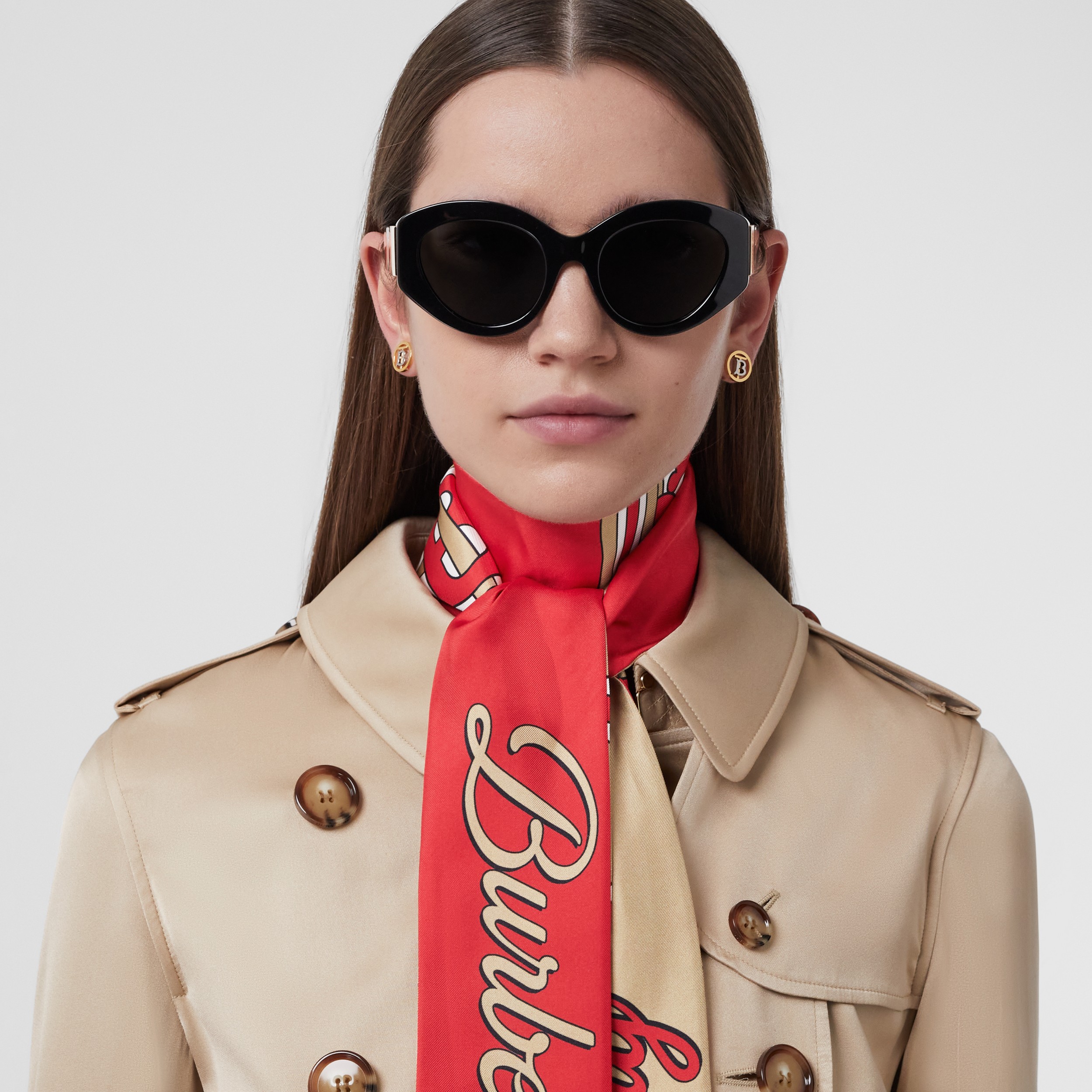 Montage Print Silk Skinny Scarf in Archive Beige - Women | Burberry® Official - 3
