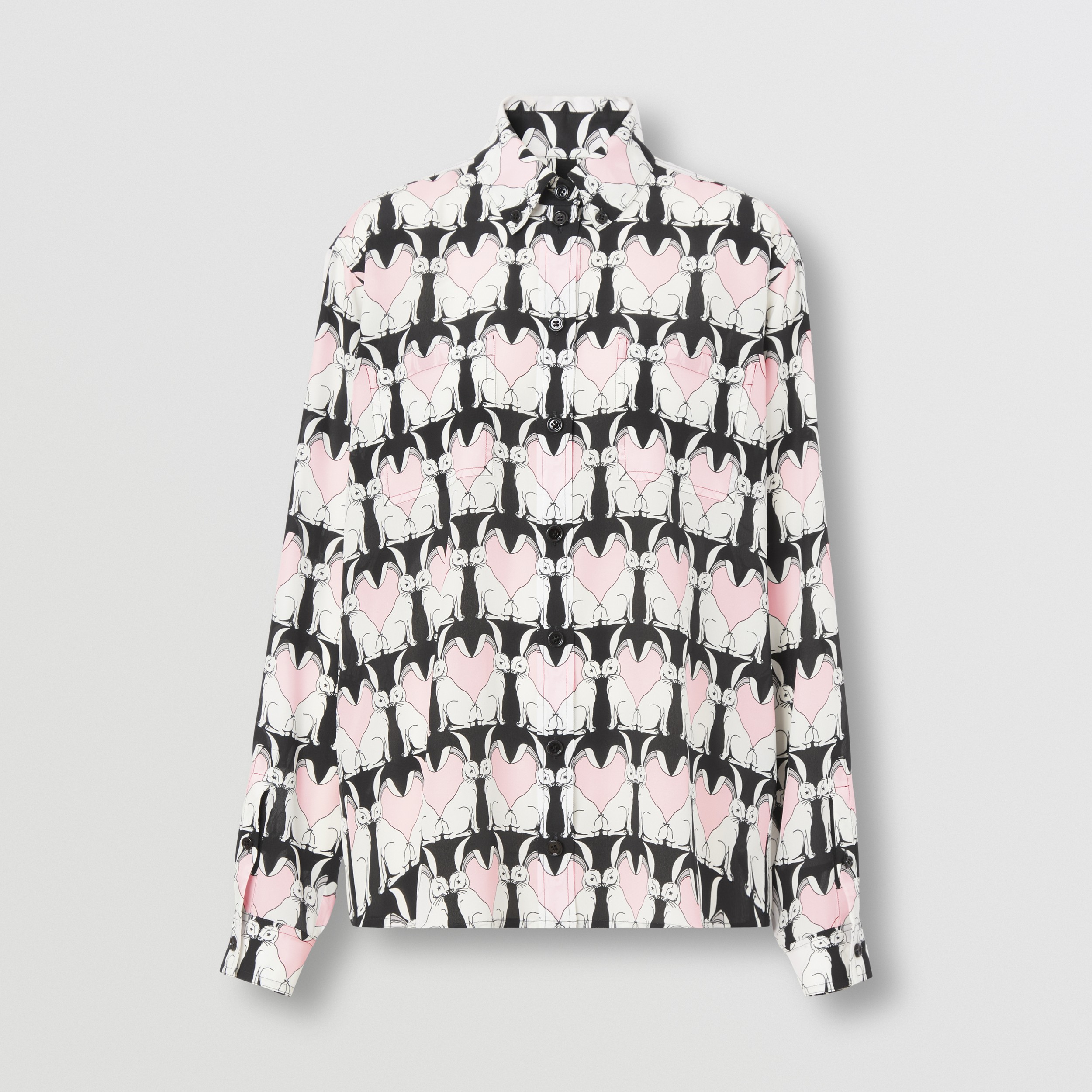 Rabbit Print Silk Oversized Shirt in Black - Women | Burberry® Official - 4