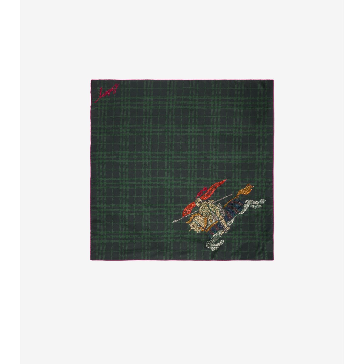 Burberry Crystal Ekd Check Silk Scarf In Green