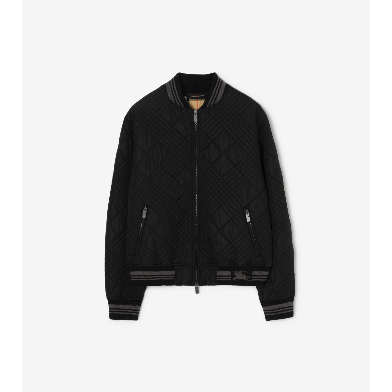 Micro Check-stitch Nylon Blend Bomber Jacket