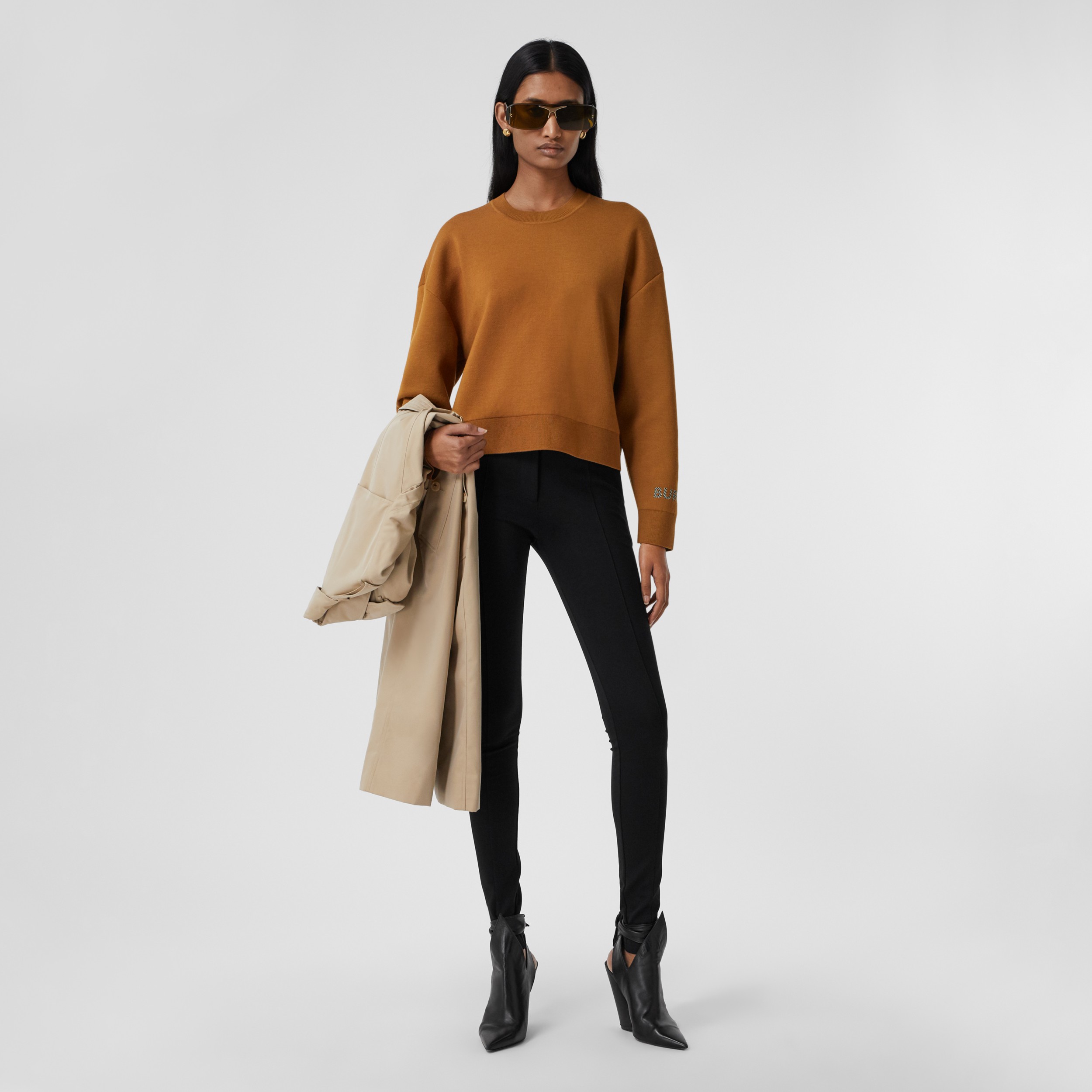 Logo Technical Merino Wool Jacquard Sweater in Chestnut - Women ...