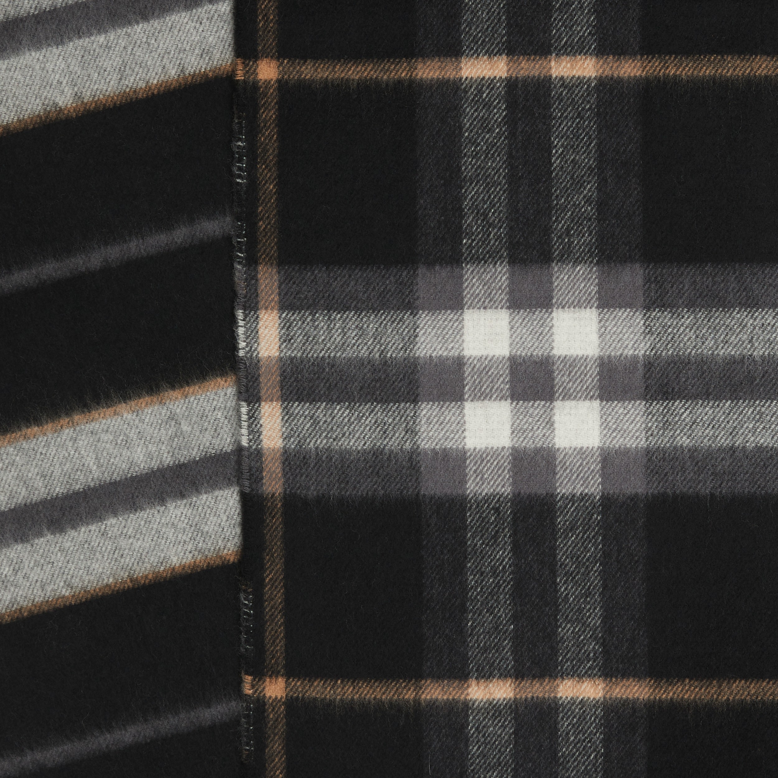 Reversible Check and Stripe Cashmere Scarf in Black | Burberry® Official - 2