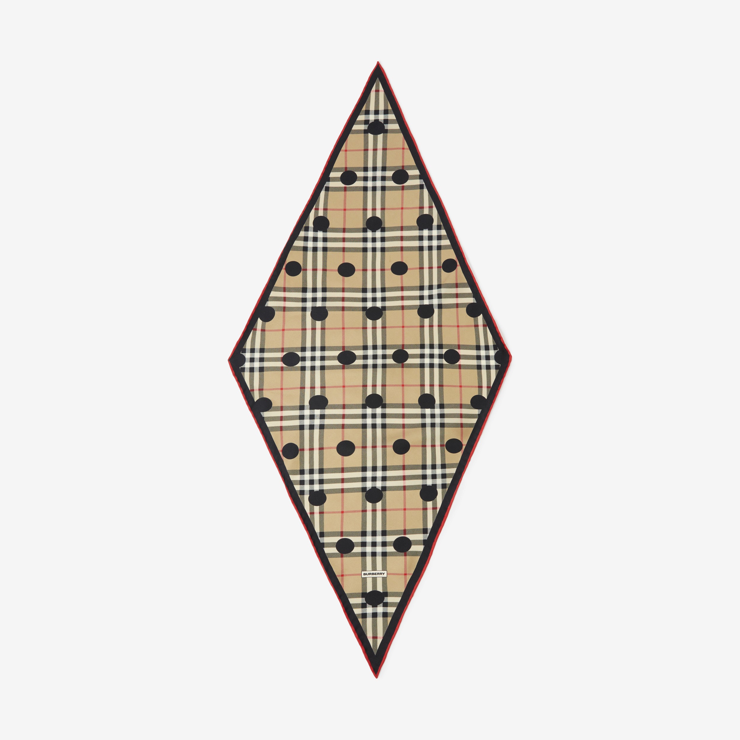 Lenço de seda em forma de diamante com estampa xadrez e poás (Bege Clássico) | Burberry® oficial - 2