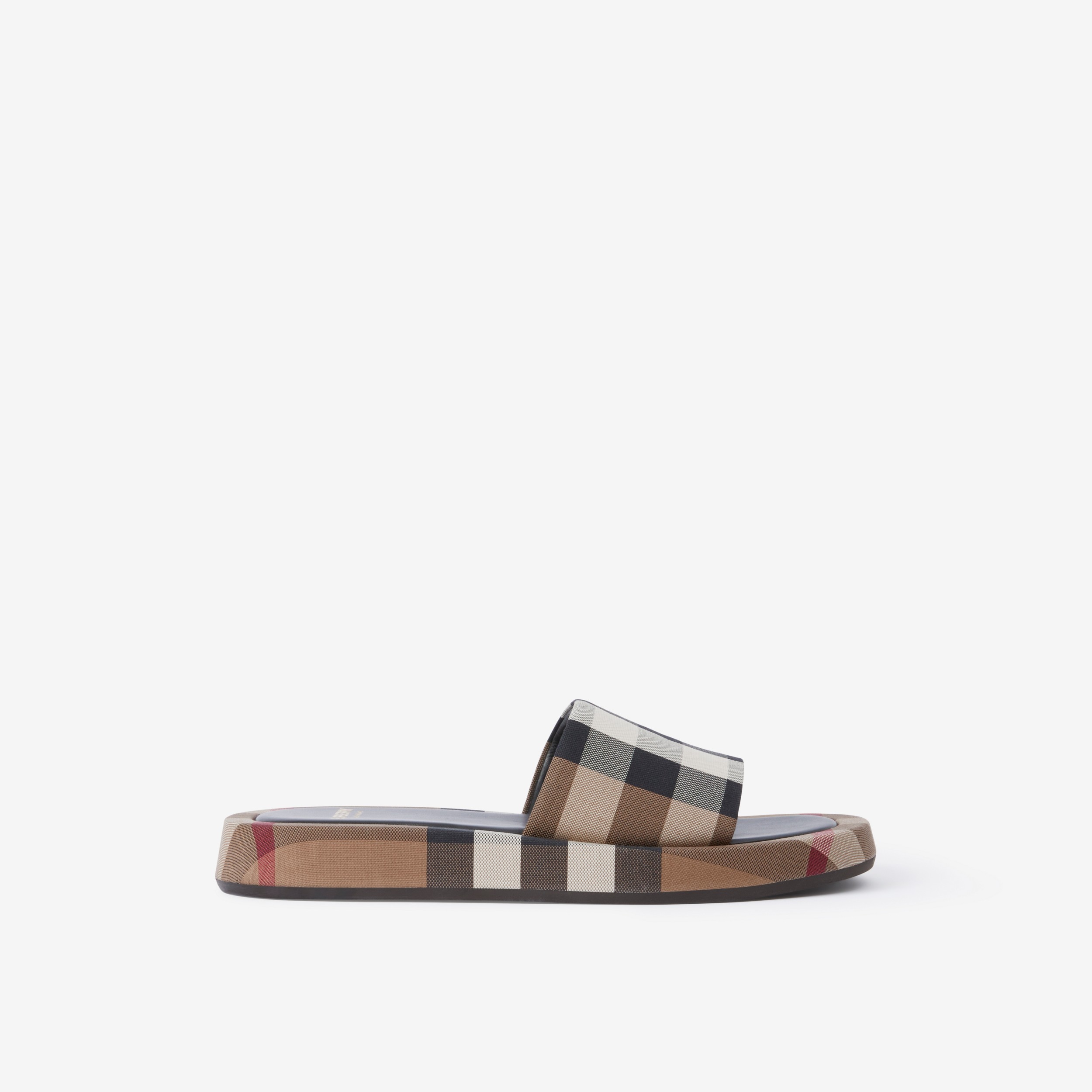Exaggerated Check Cotton Platform Slides in Birch Brown - Women | Burberry® Official - 1