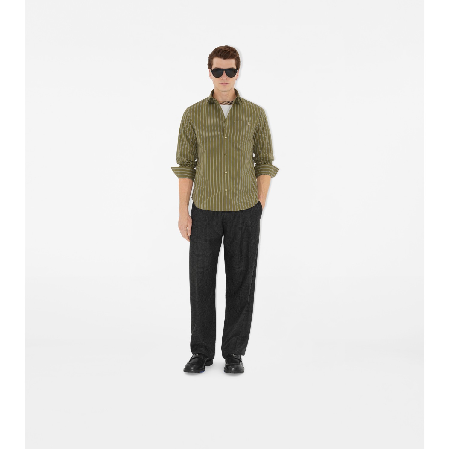 Regular Fit Striped Cotton Shirt in Wreath green - Men | Burberry® Official