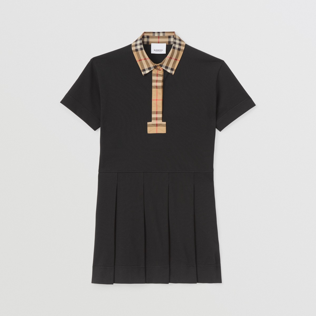 Shop Burberry Childrens Vintage Check Trim Cotton Piqué Polo Shirt Dress In Black