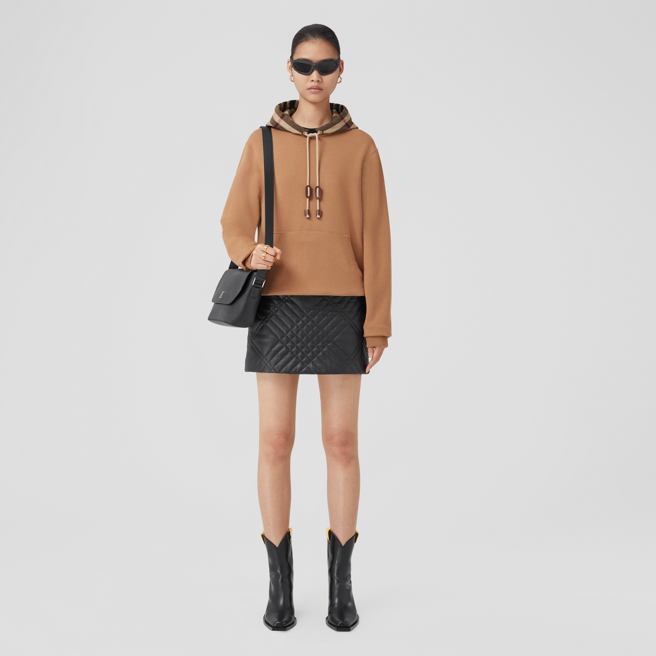 Check Hood Cotton Hoodie in Camel - Women | Burberry® Official - 2