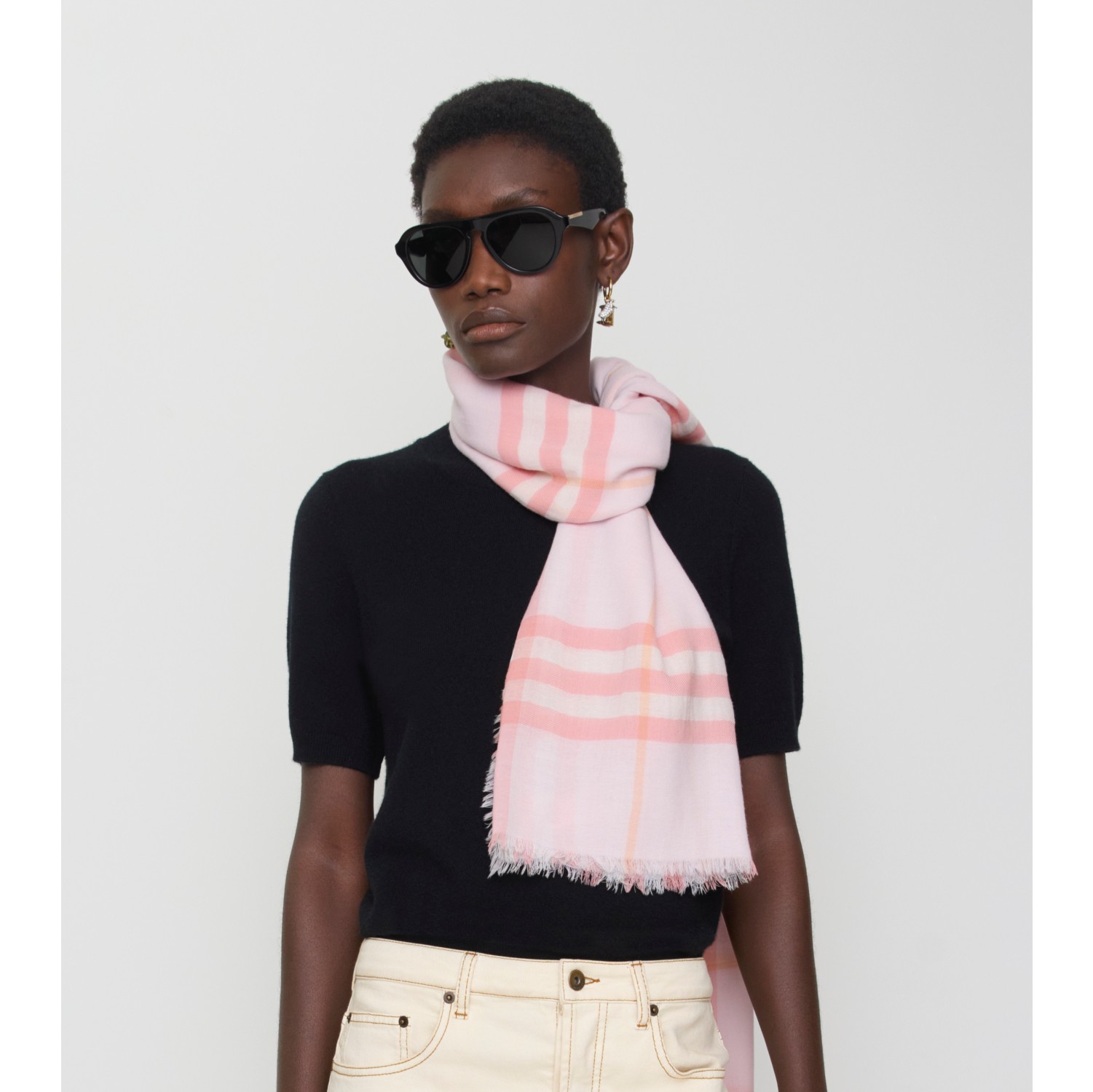 Écharpe large en laine Check