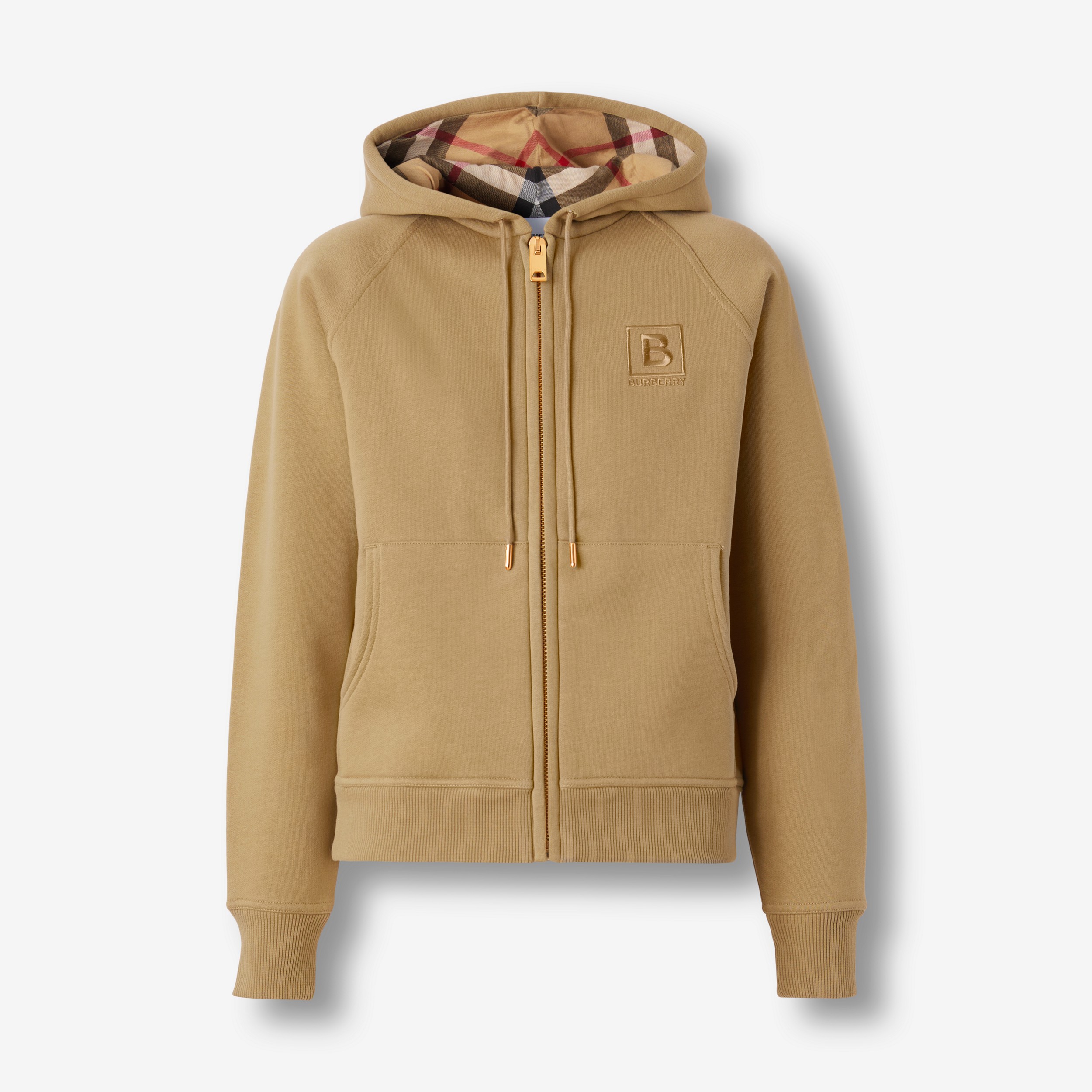 Letter Graphic Cotton Blend Zip Hoodie in Honey - Women | Burberry® Official - 1