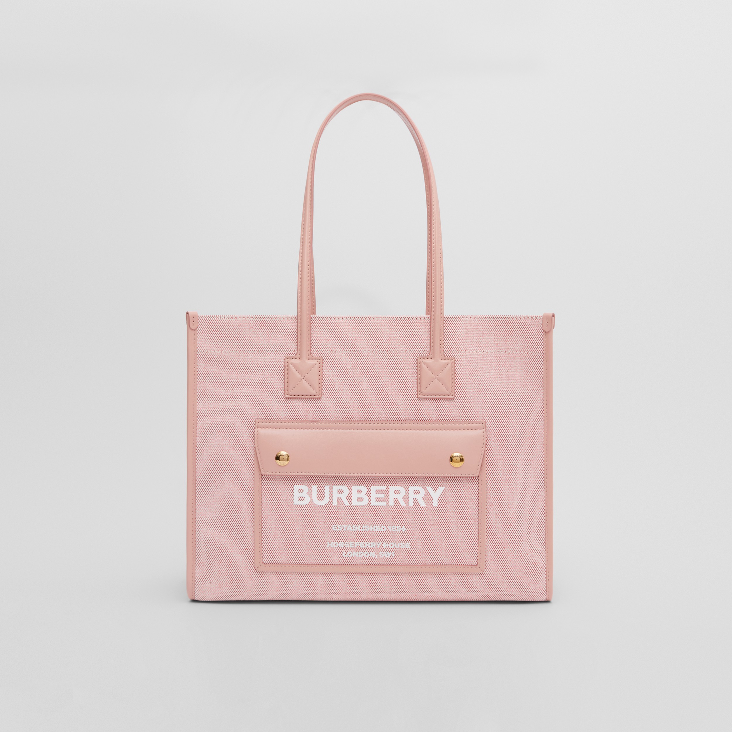 Two-tone Canvas and Leather Small Freya Tote in Bright Red/dusky Pink - Women | Burberry® Official - 1
