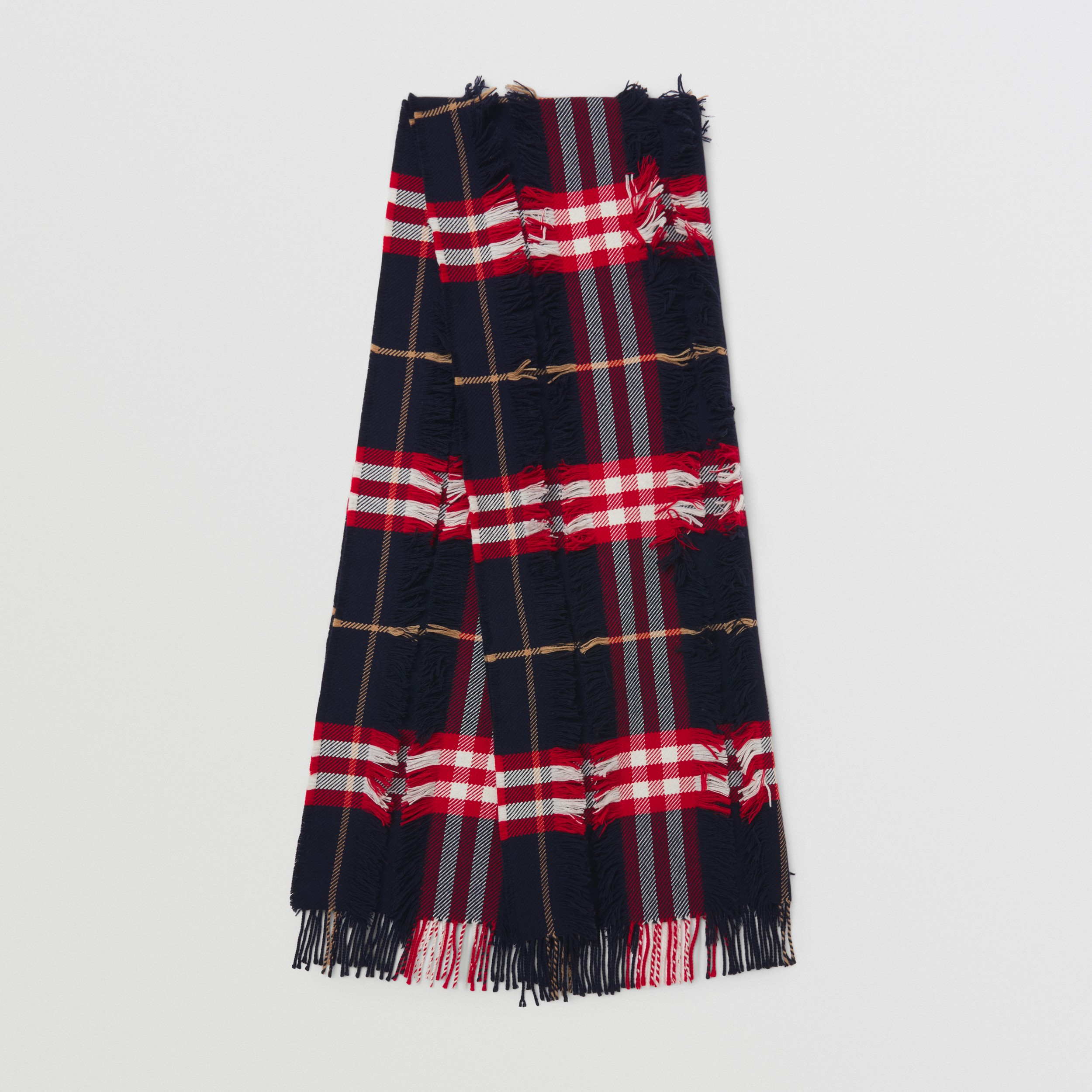 Check Cashmere Wool Blend Fil Coupé Scarf in Navy/red | Burberry® Official - 1