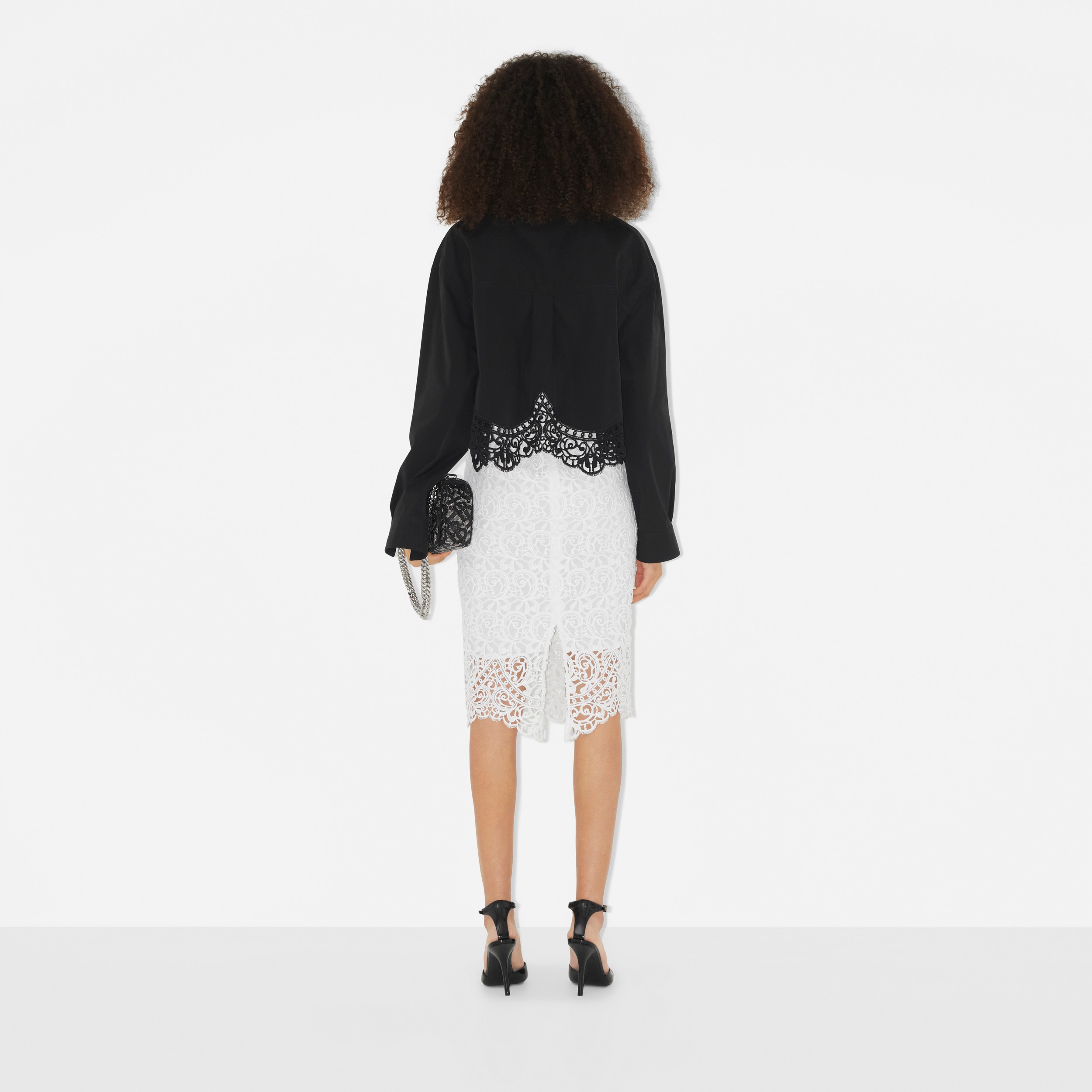 Custom Fit Macramé Lace Pencil Skirt in Optic White - Women | Burberry® Official - 4