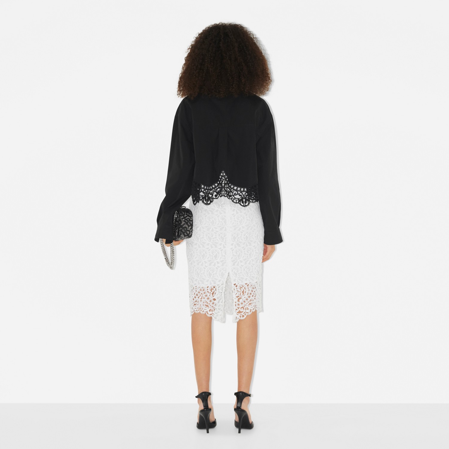 Custom Fit Macramé Lace Pencil Skirt in Optic White - Women | Burberry® Official