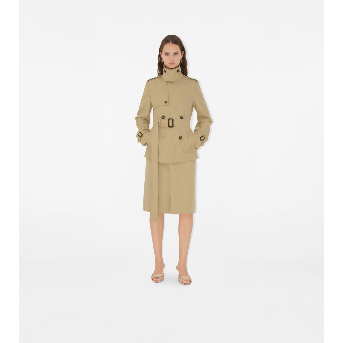  Check Cotton Blend Trench Jacket