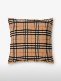Check Wool Cashmere Cushion in colour Sand