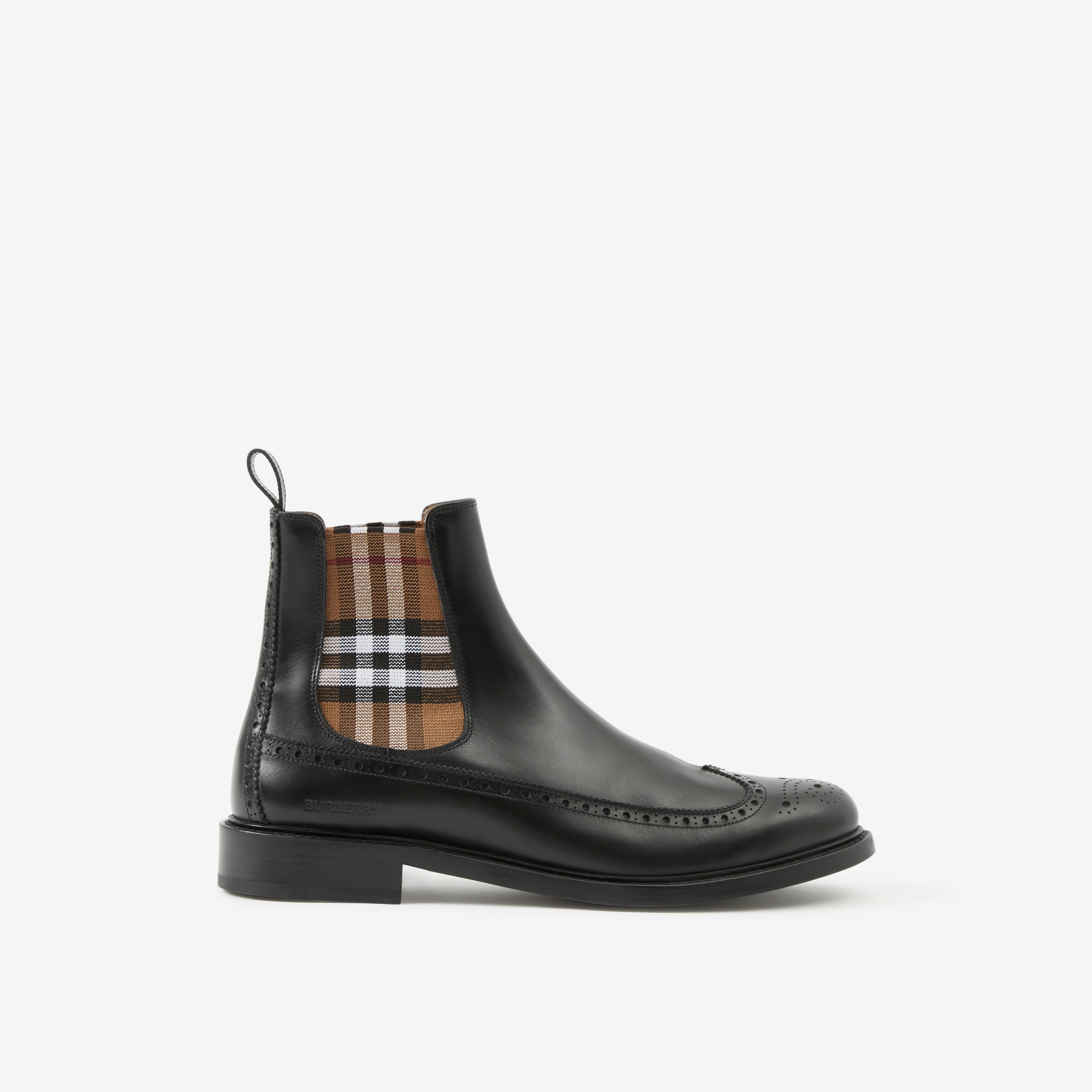 Vintage Check Detail Leather Chelsea Boots in Black/birch Brown - Men | Burberry® Official - 1