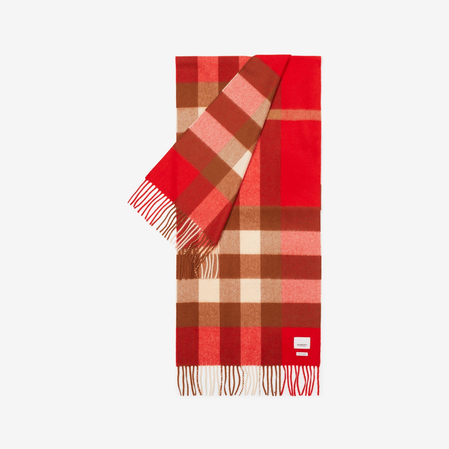 格纹羊绒围巾 (亮红色) | Burberry® 博柏利官网