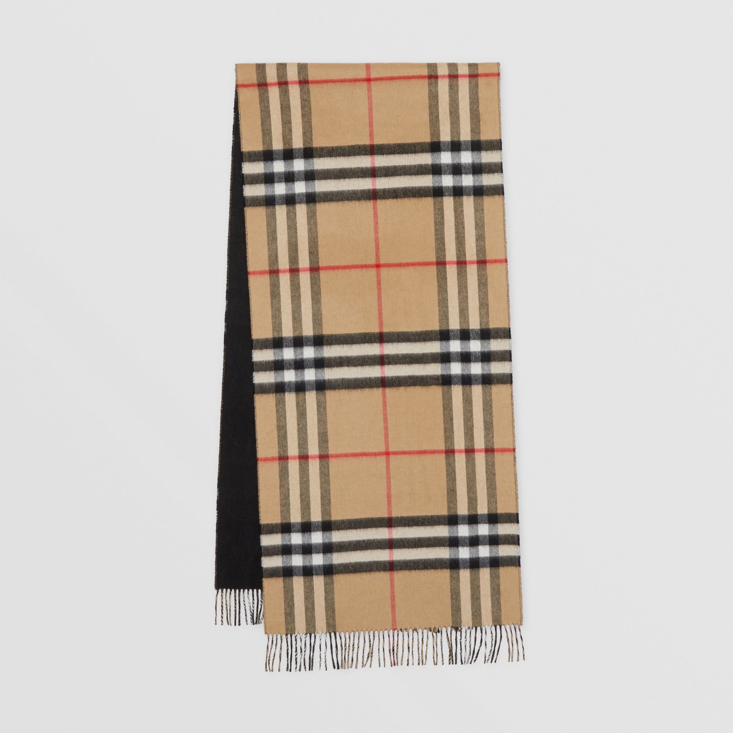 Womens Accessories Scarves and mufflers Burberry Reversible Check And Ekd Cashmere Scarf in Black 