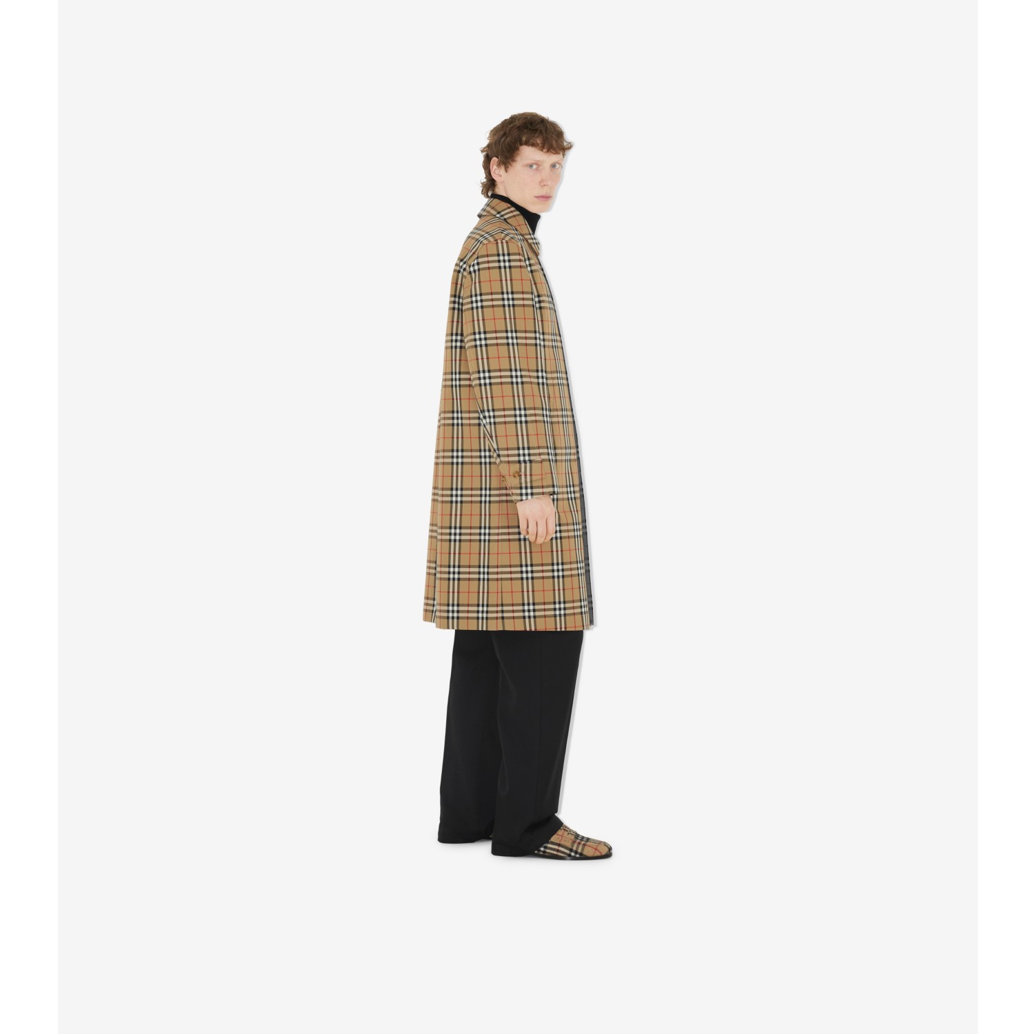Check Cotton Car Coat in Archive Beige - Men | Burberry® Official