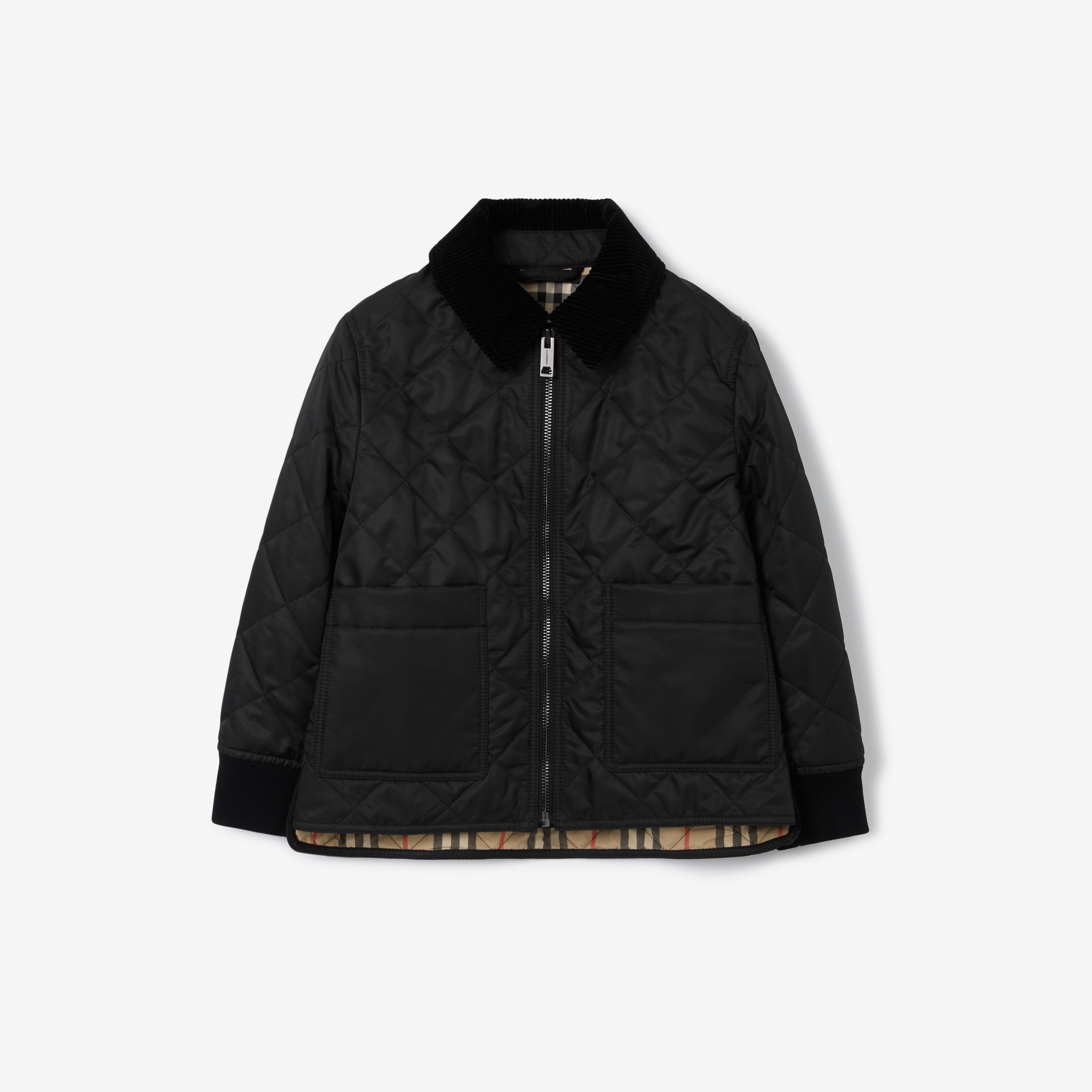 Corduroy Collar Diamond Quilted Jacket in Black Burberry® Official
