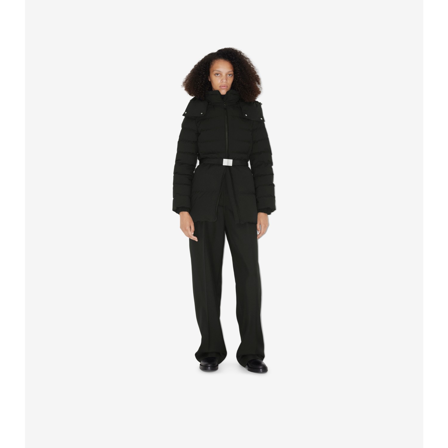 Belted Puffer Jacket in Black Women Nylon Burberry Official