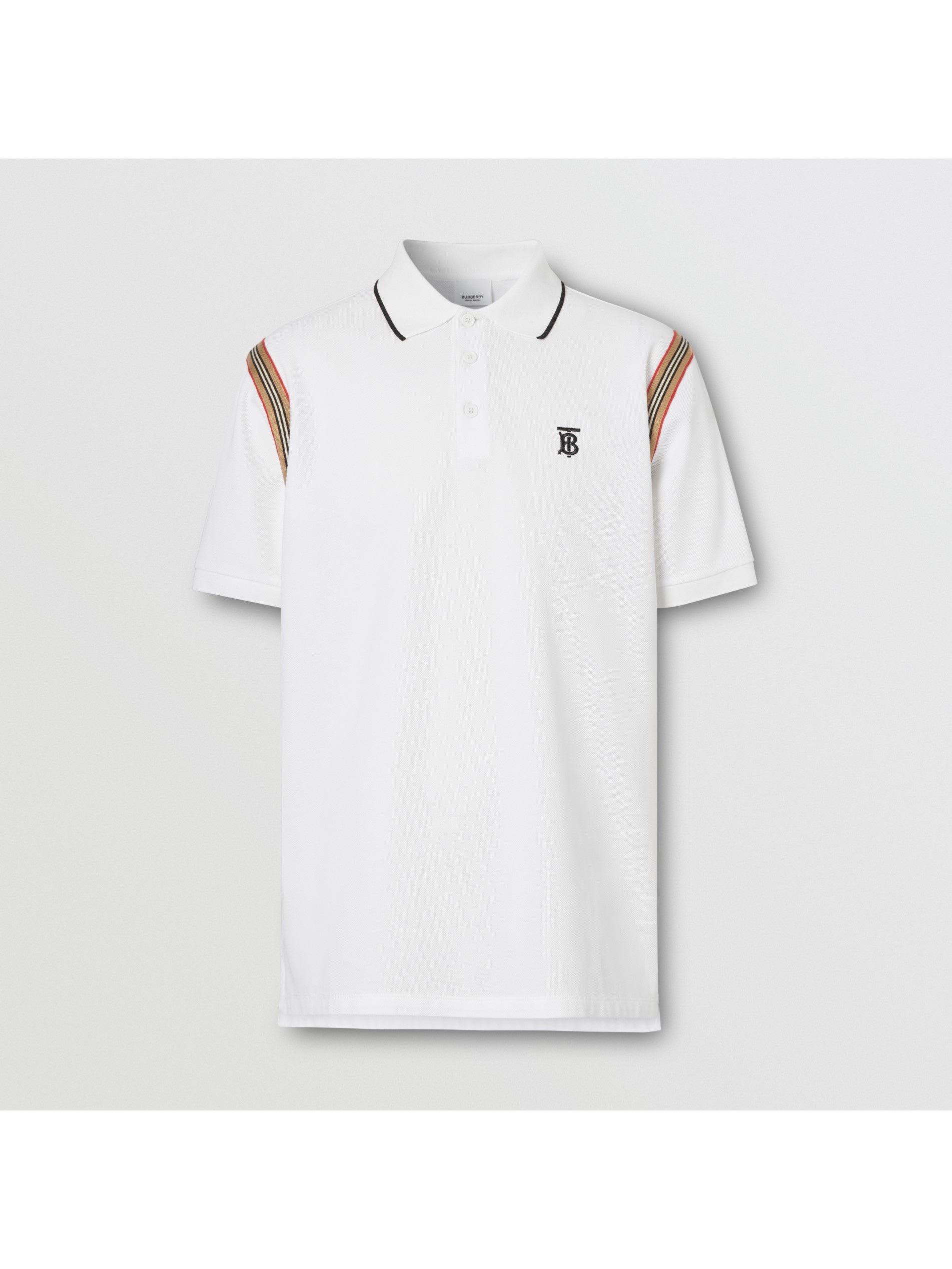 标志性条纹装饰专属标识图案棉质 polo 衫 (白色) - 男士 | burberry