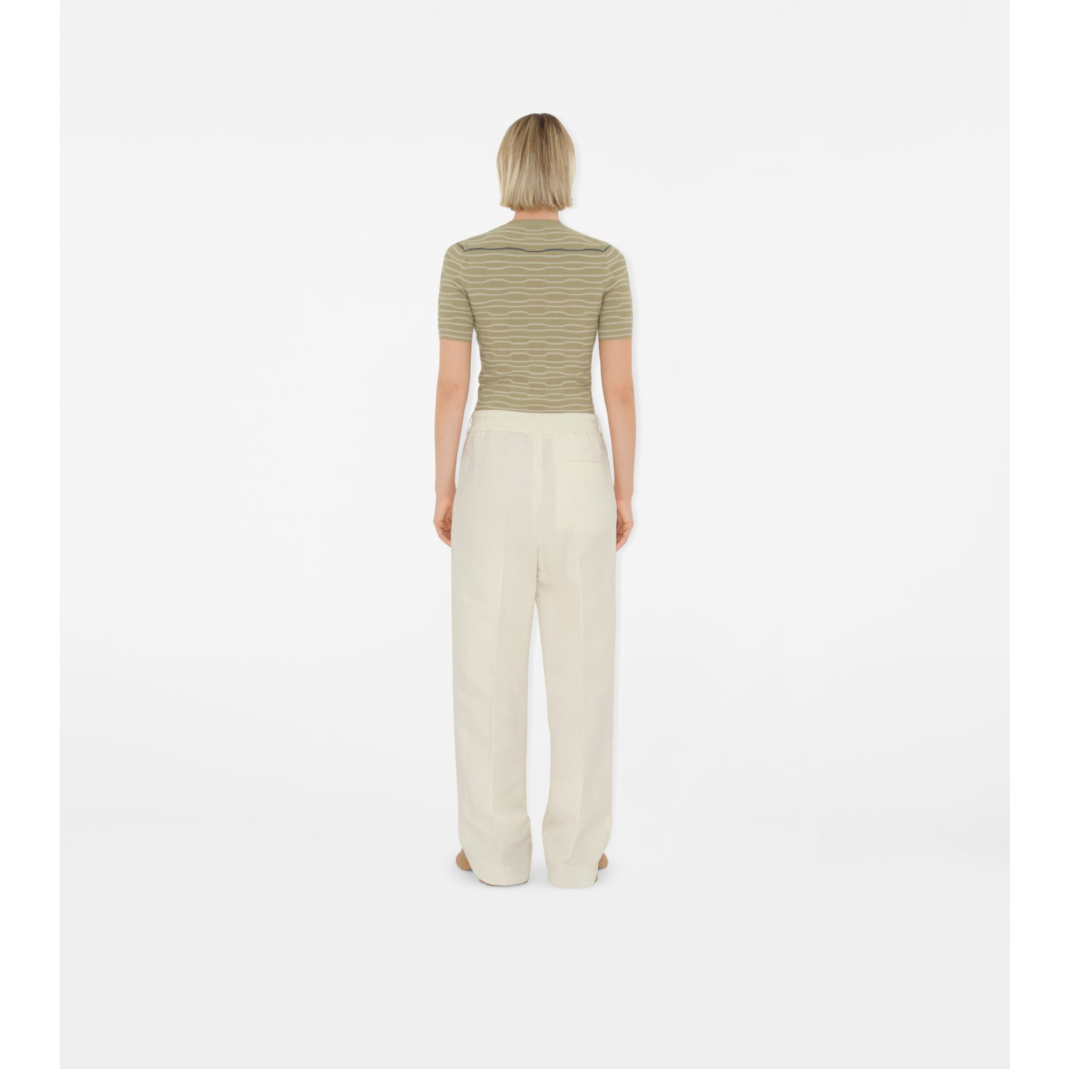 Striped Cotton Blend Top in Safari/white - Women | Burberry® Official