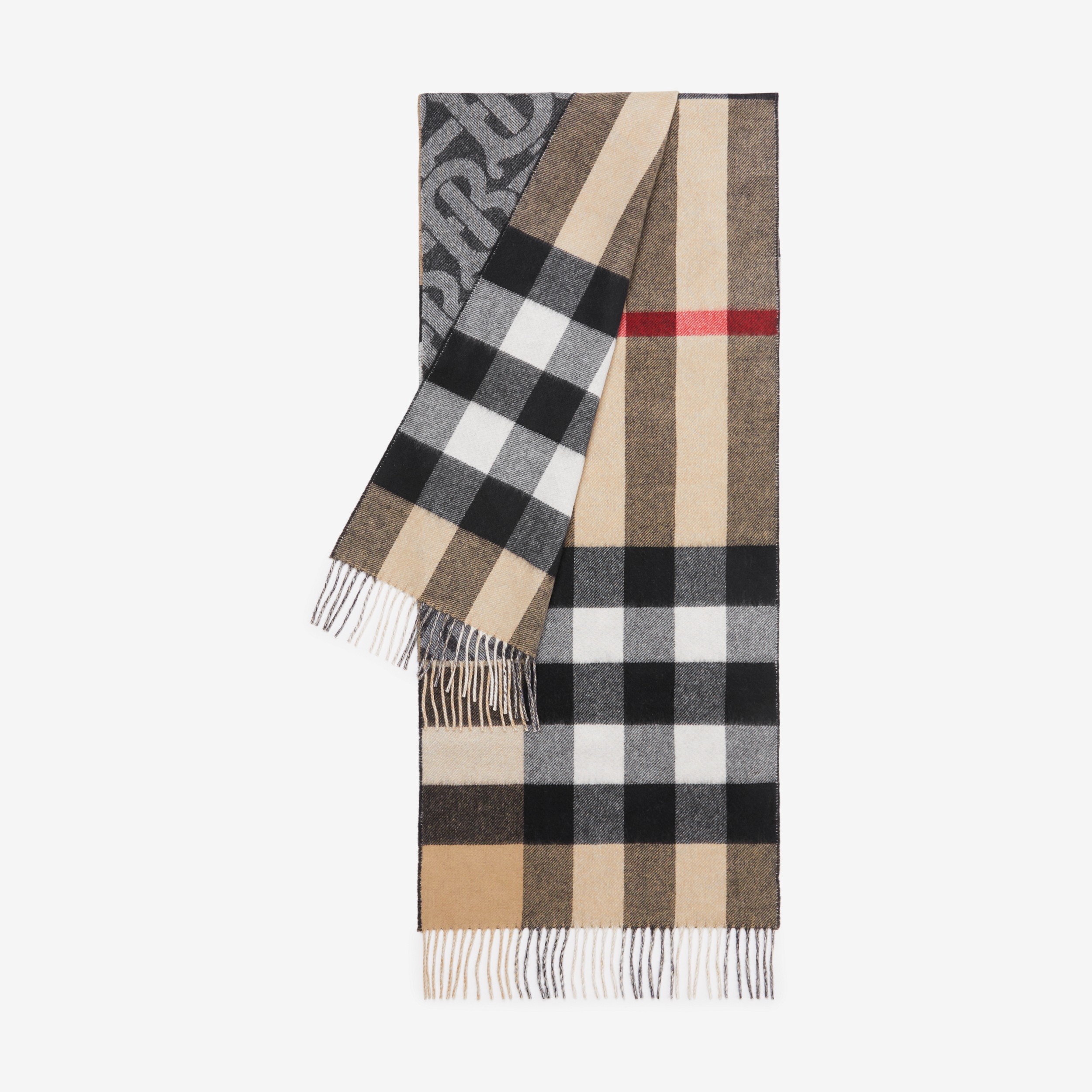Reversible Check and Monogram Cashmere Scarf in Black/white | Burberry® Official - 3