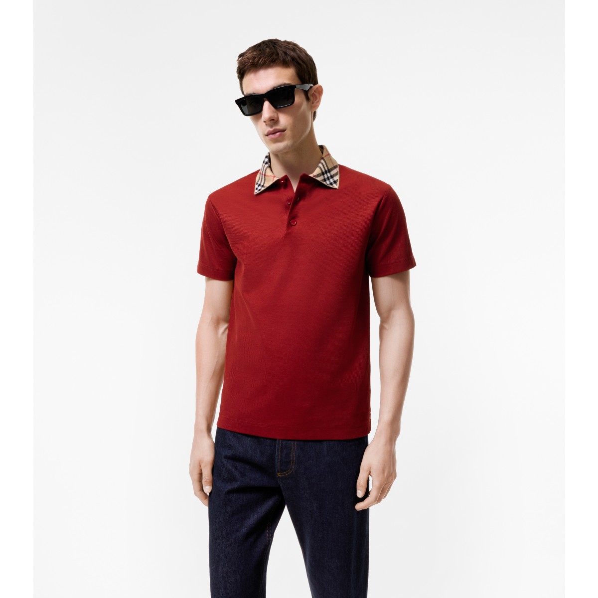  Check Collar Cotton Polo Shirt