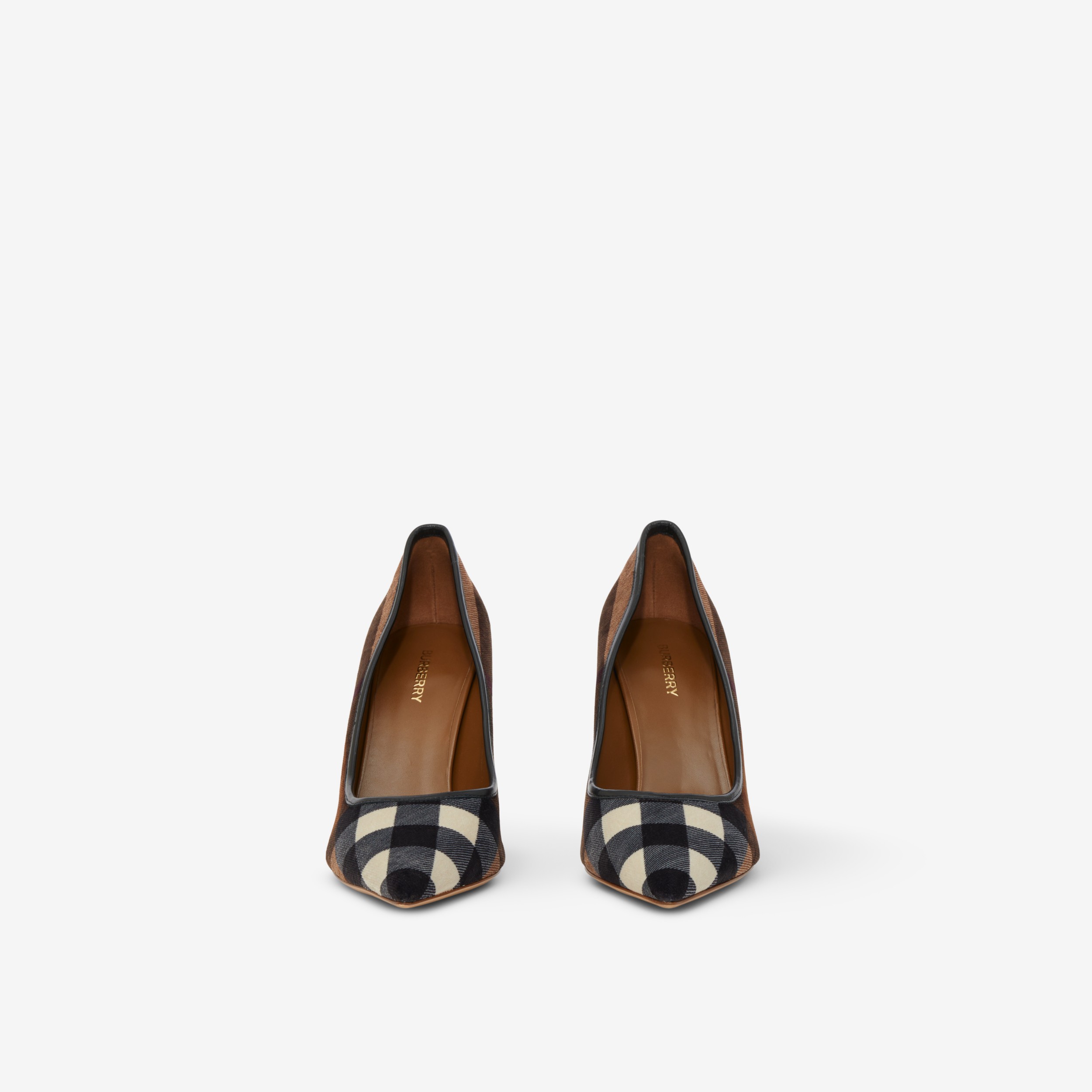 Exaggerated Check Leather Point-toe Pumps in Dark Birch Brown - Women ...