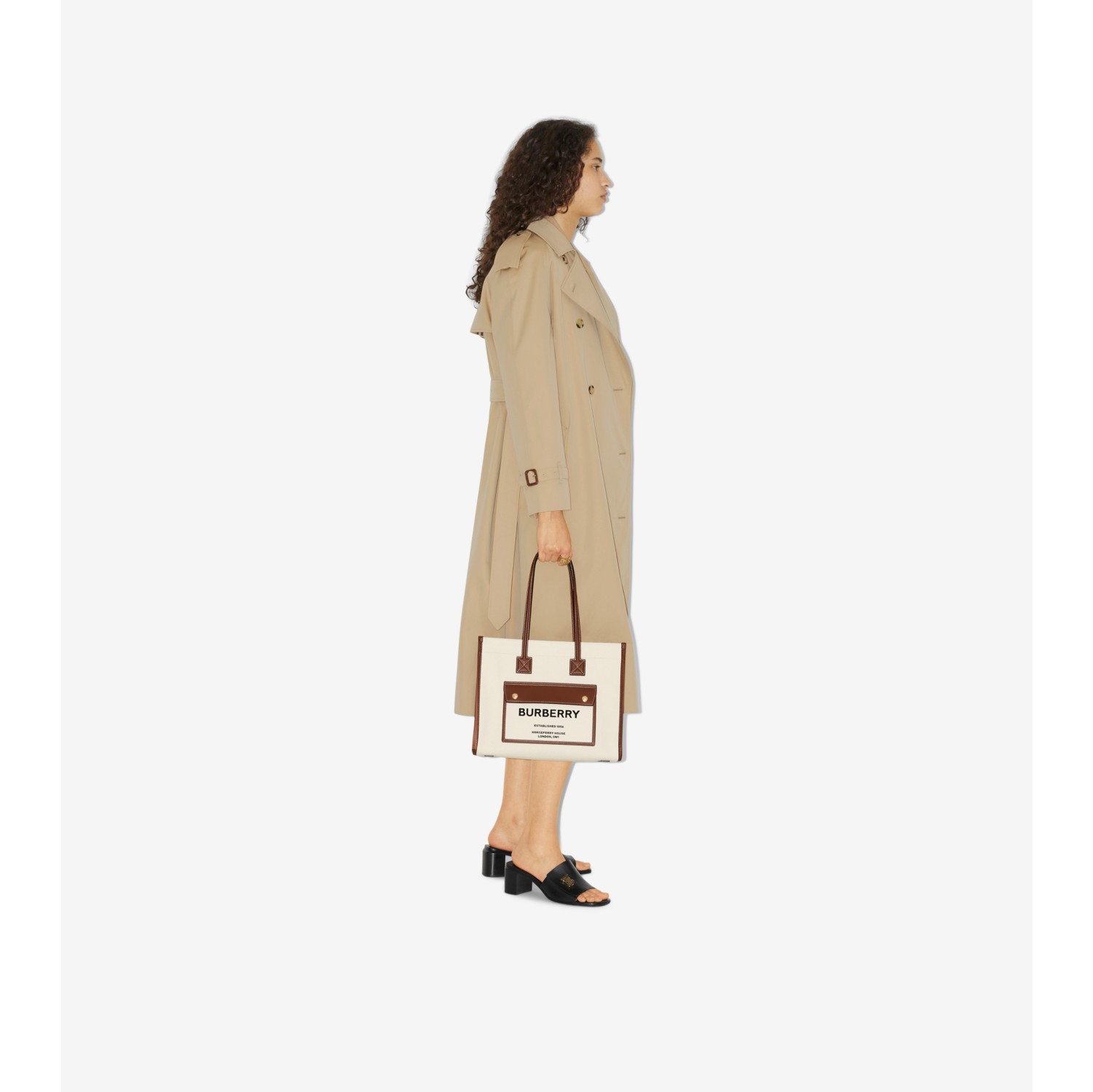 Neutral Freya mini canvas and leather tote bag, Burberry