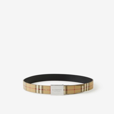 Burberry Reversible Check Belt In Archive Beige/silver