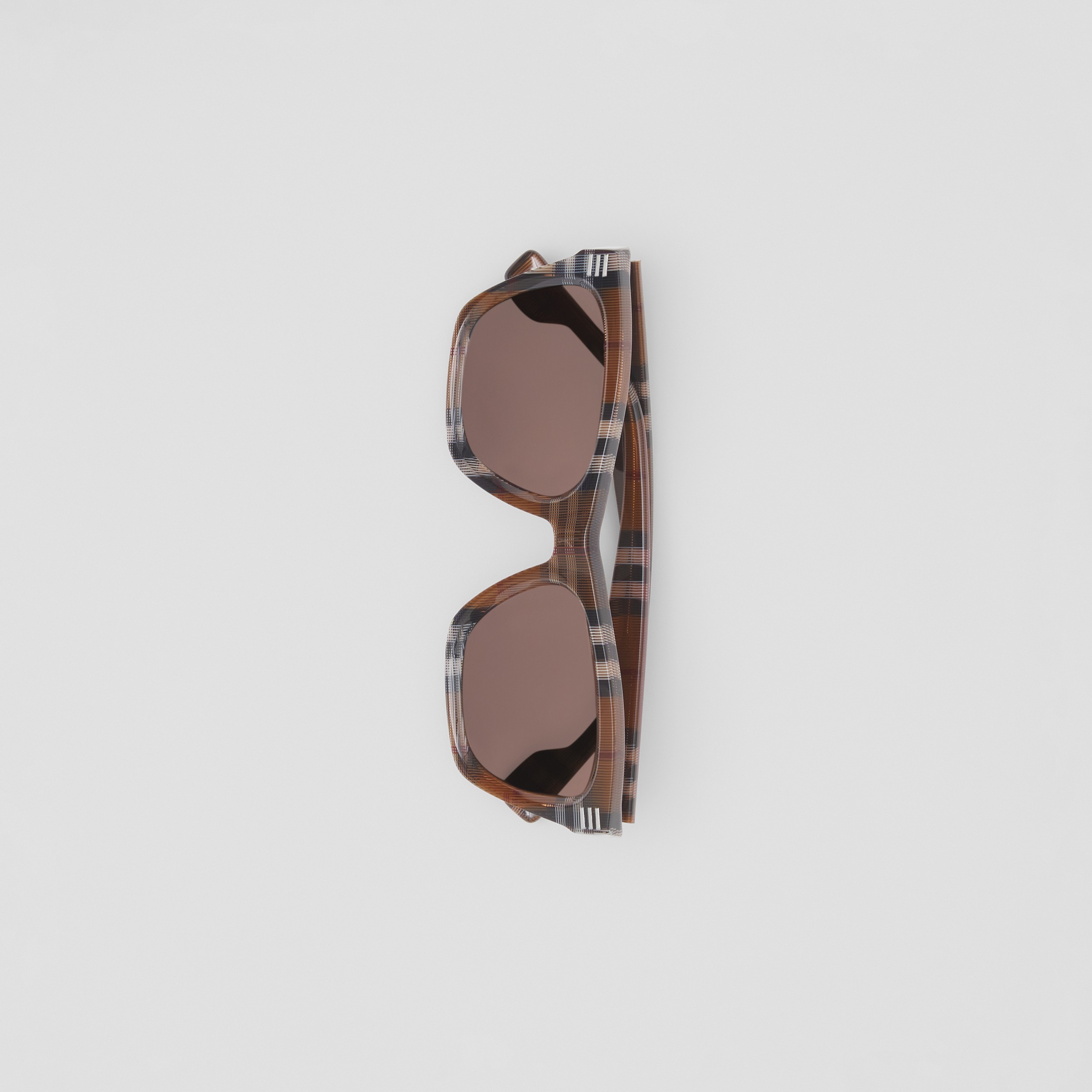 Occhiali da sole con montatura squadrata e motivo tartan (Marrone Betulla) - Uomo | Sito ufficiale Burberry® - 4